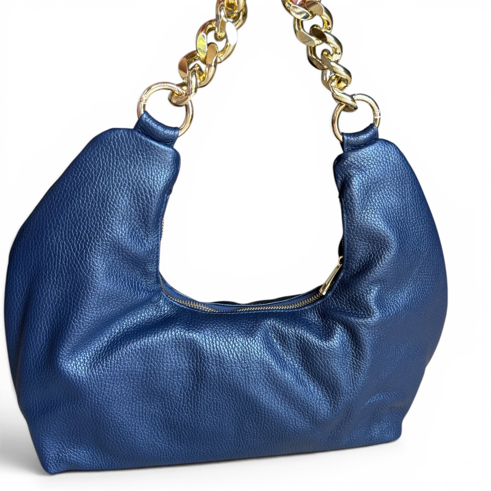 Fiorenza Italian leather hobo bag with gold chain handle handmade in Italy