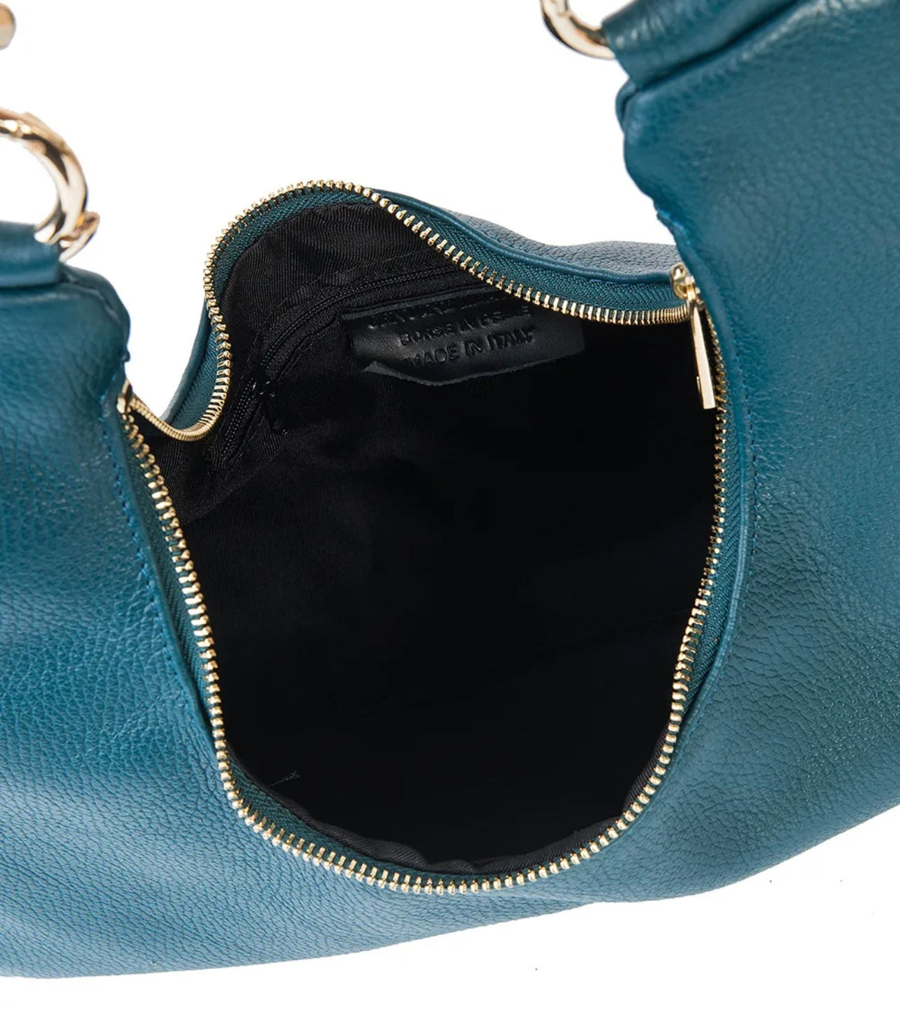Fiorenza petrol blue Italian leather hobo bag with gold chain handle handmade in Italy