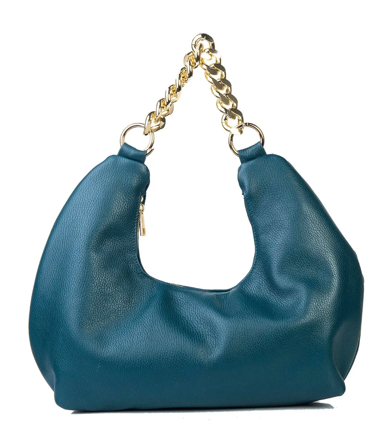 Fiorenza petrol blue Italian leather hobo bag with gold chain handle handmade in Italy