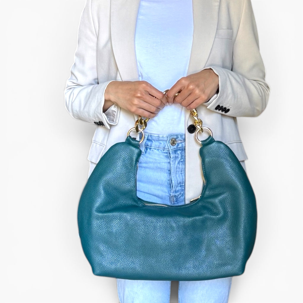 Fiorenza black luxury leather handbag handmade in Italy