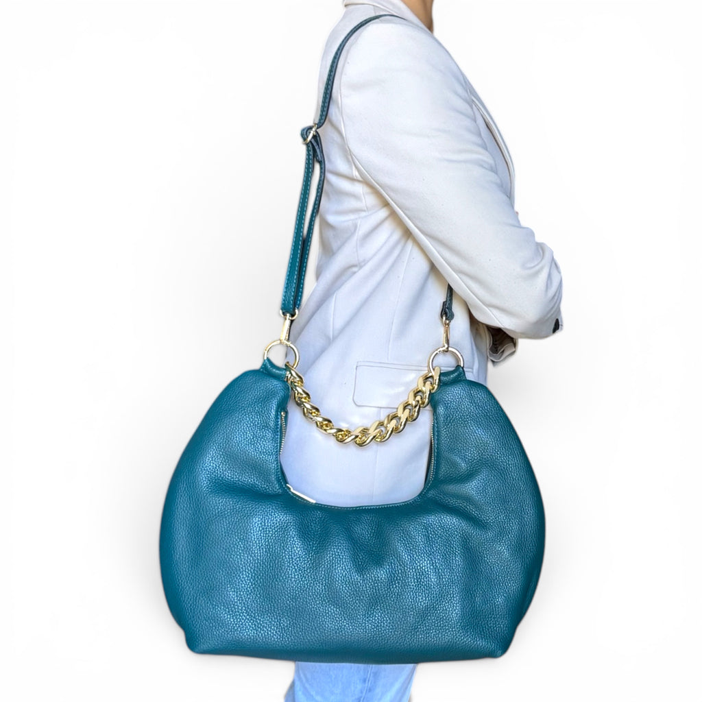 Luxury Italian Leather Hobo Bag with a versatile convertible design