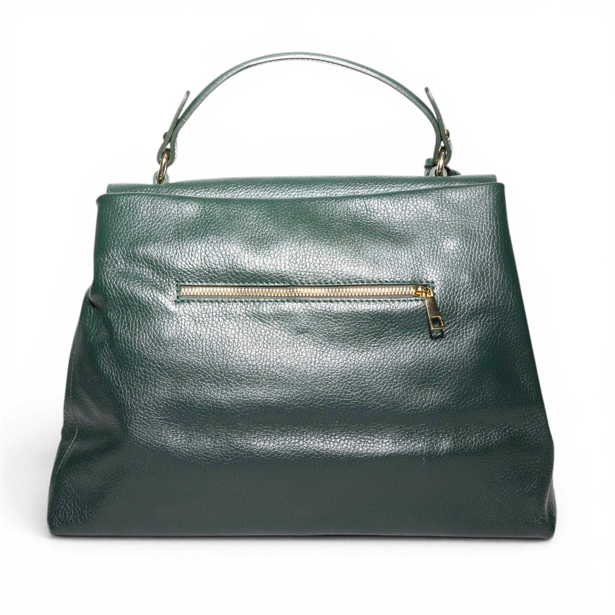 forest green italian leather top handle bag