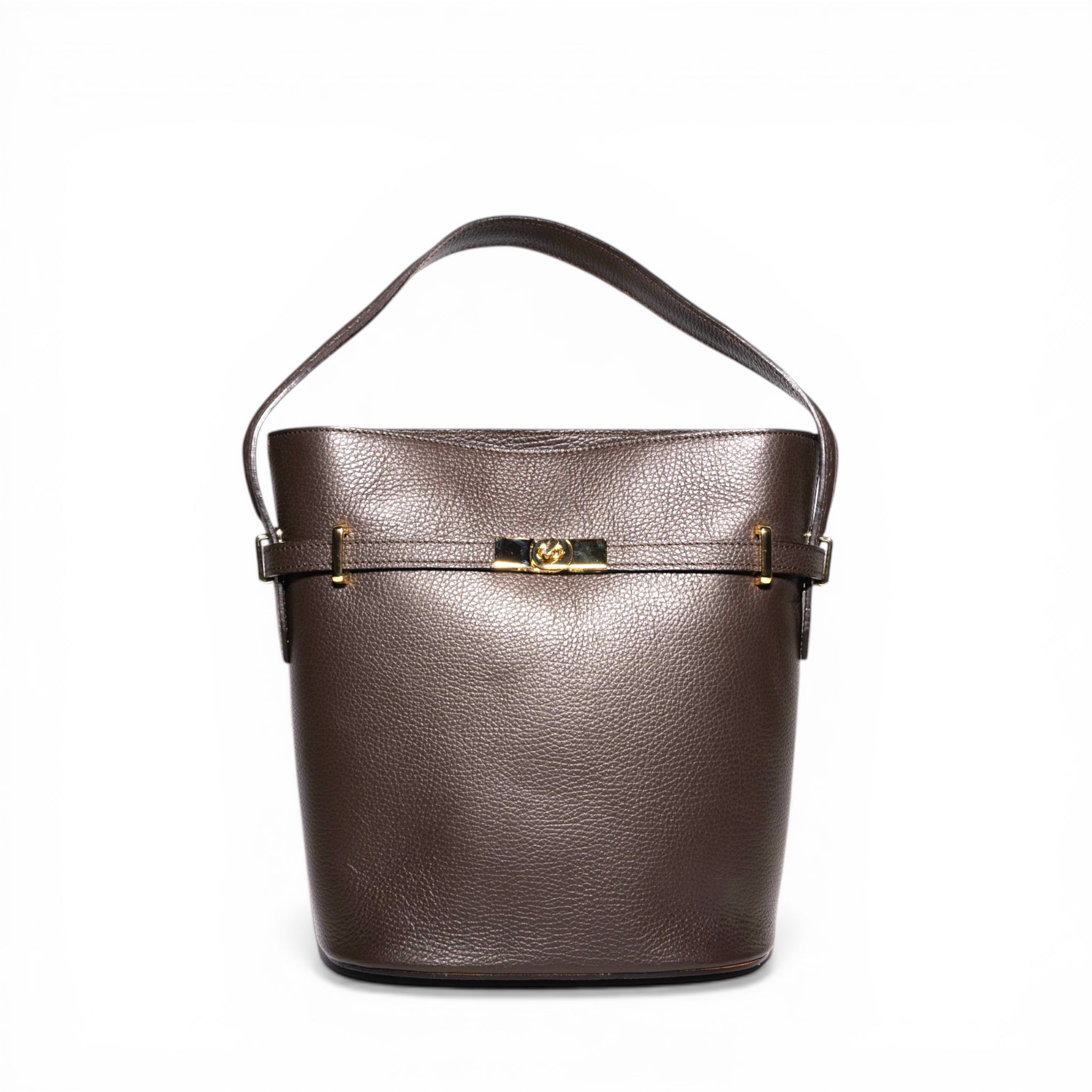 structured italian leather bucket bag front view
