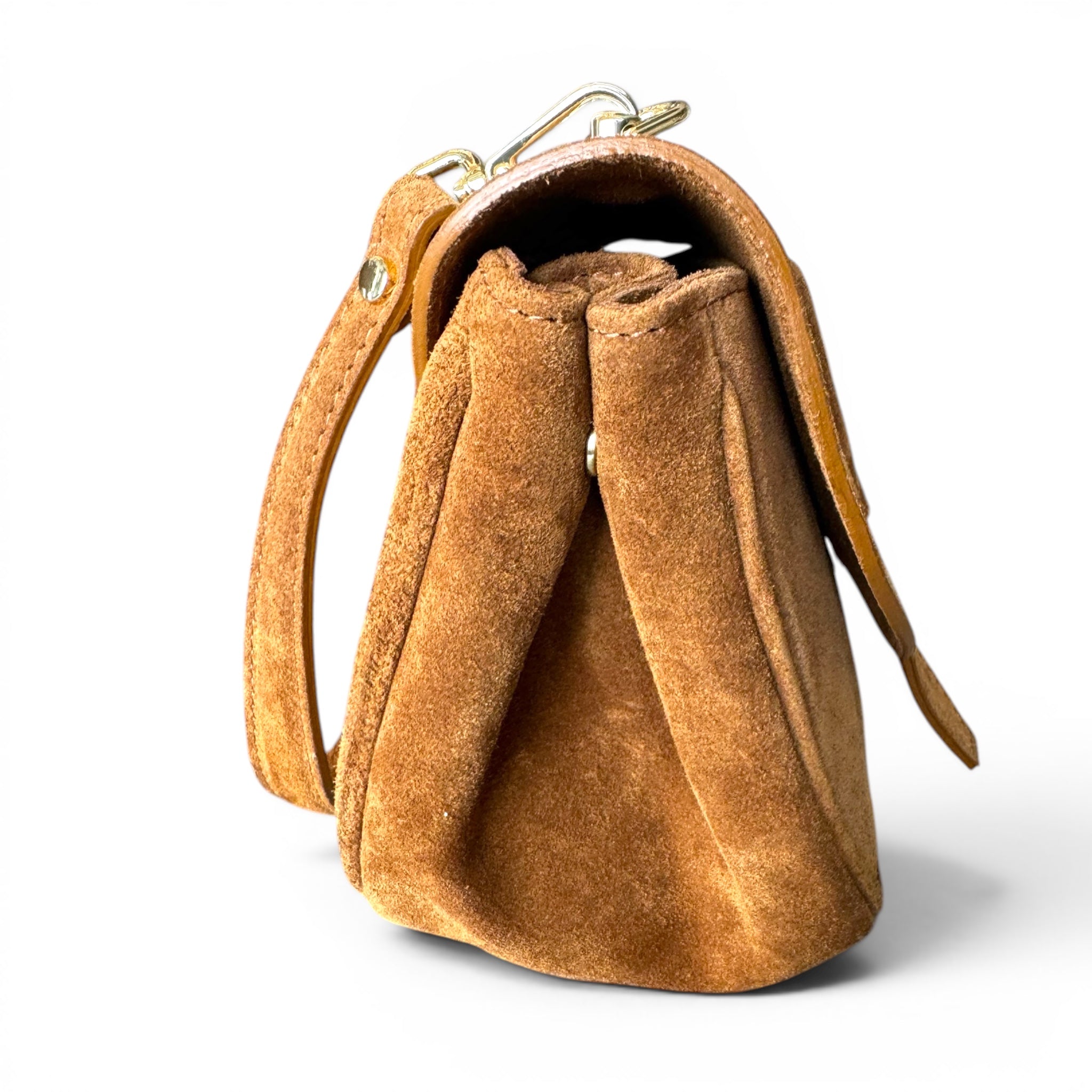 Giulietta Camel Suede Luxury Handbag Angle View