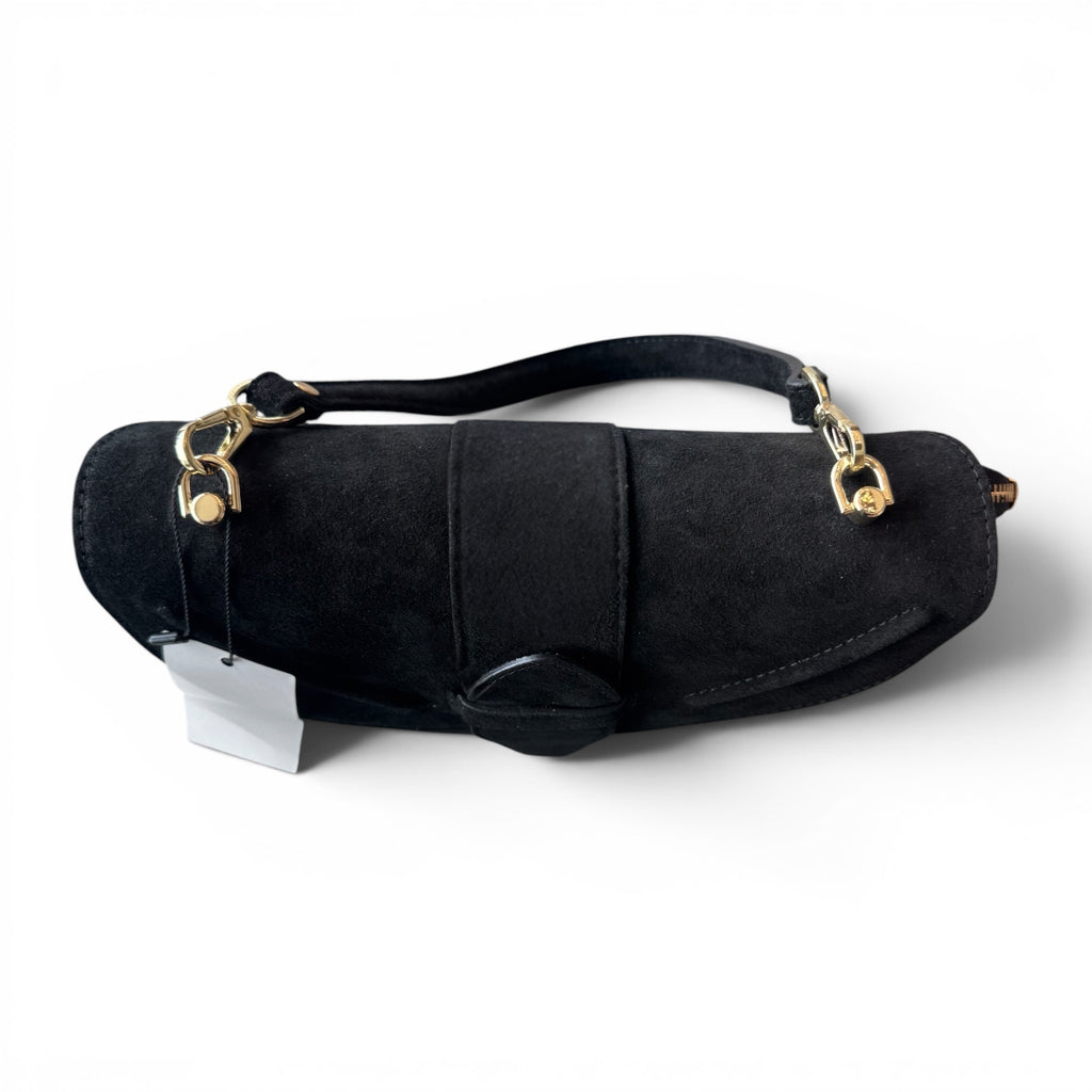 Giulietta Black Suede Structured Shoulder Bag Profile View