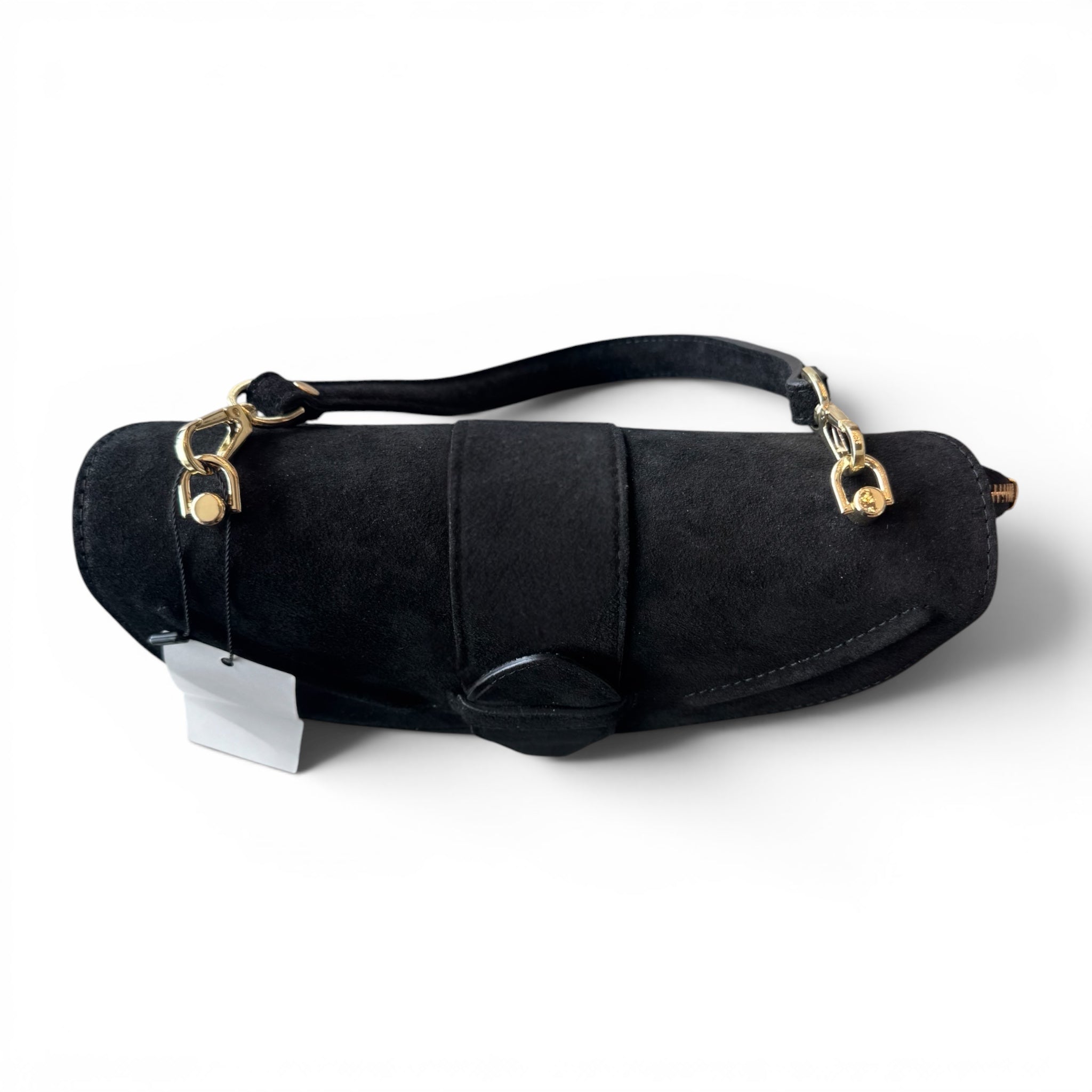 Giulietta Black Suede Structured Shoulder Bag Profile View