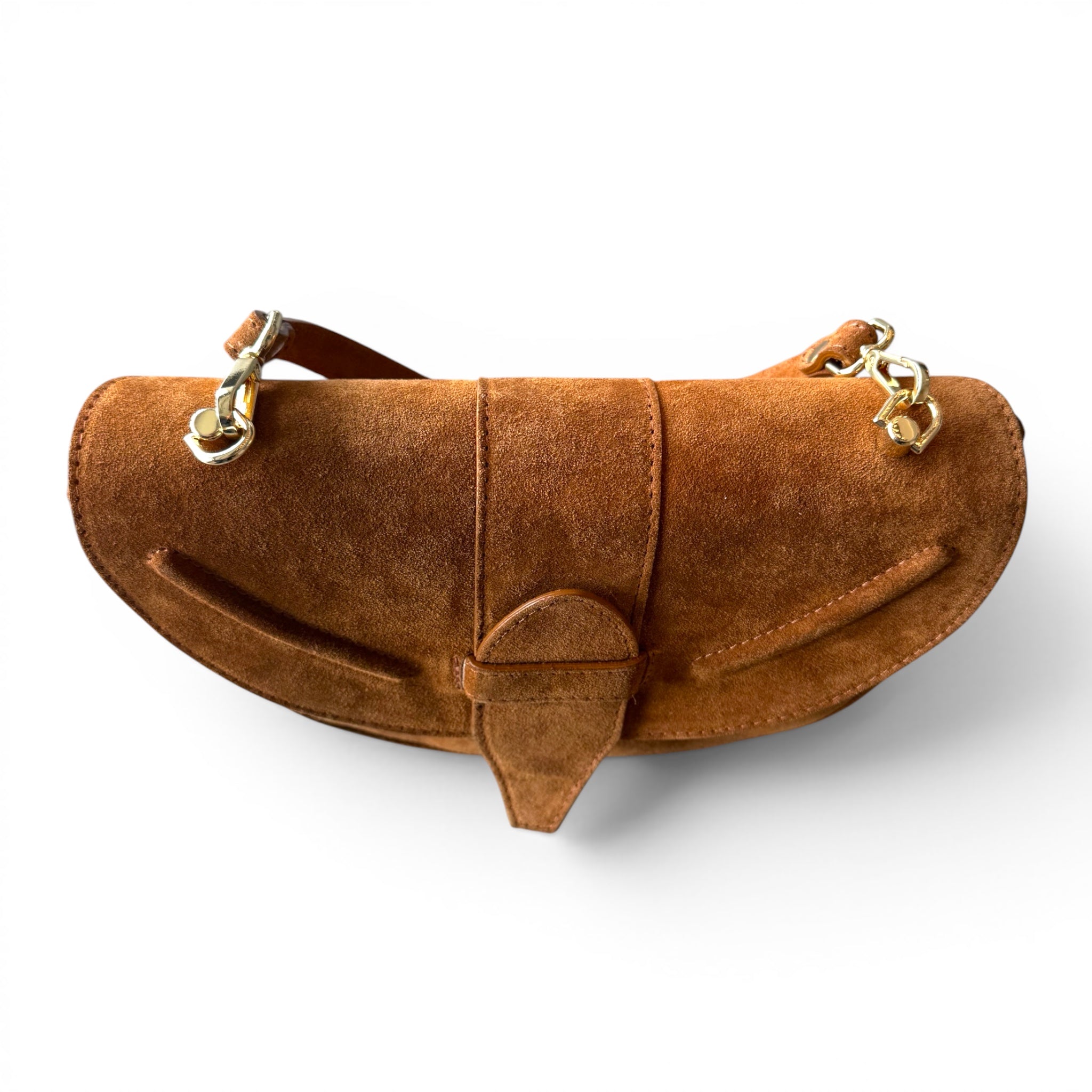 Giulietta Camel Suede Crescent Bag Hardware Detail