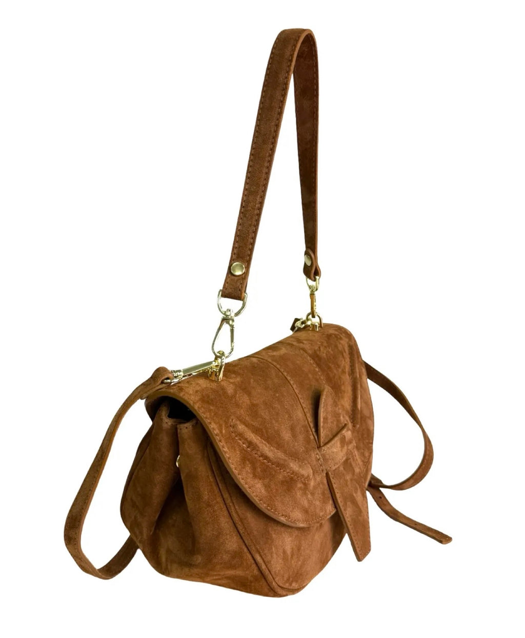 Giulietta Camel Suede Shoulder Bag Side View