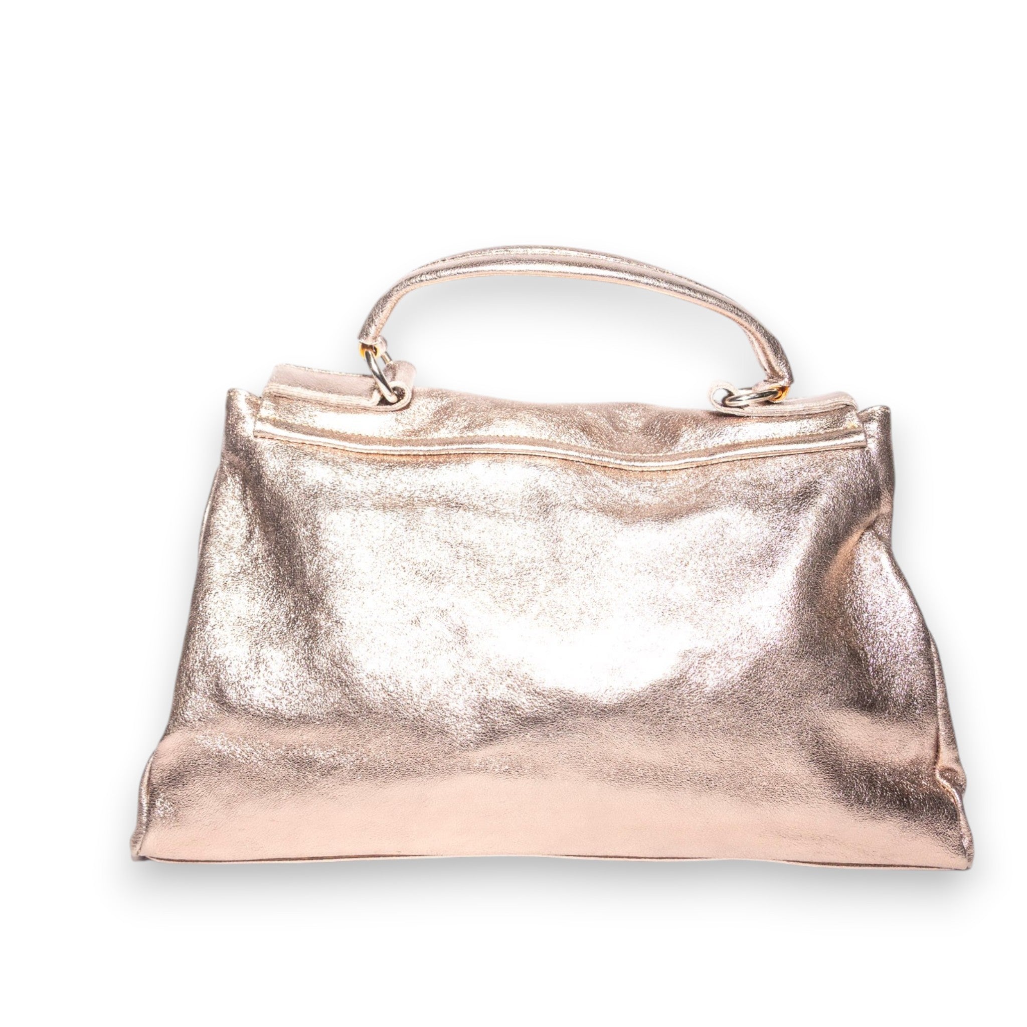 Gold rose Italian leather satchel with soft structured silhouette