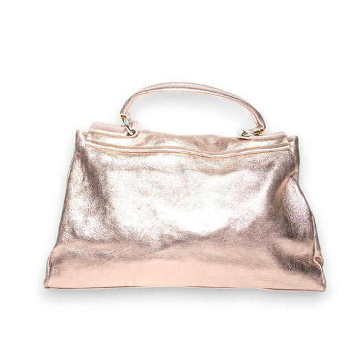 Gold rose Italian leather satchel with soft structured silhouette