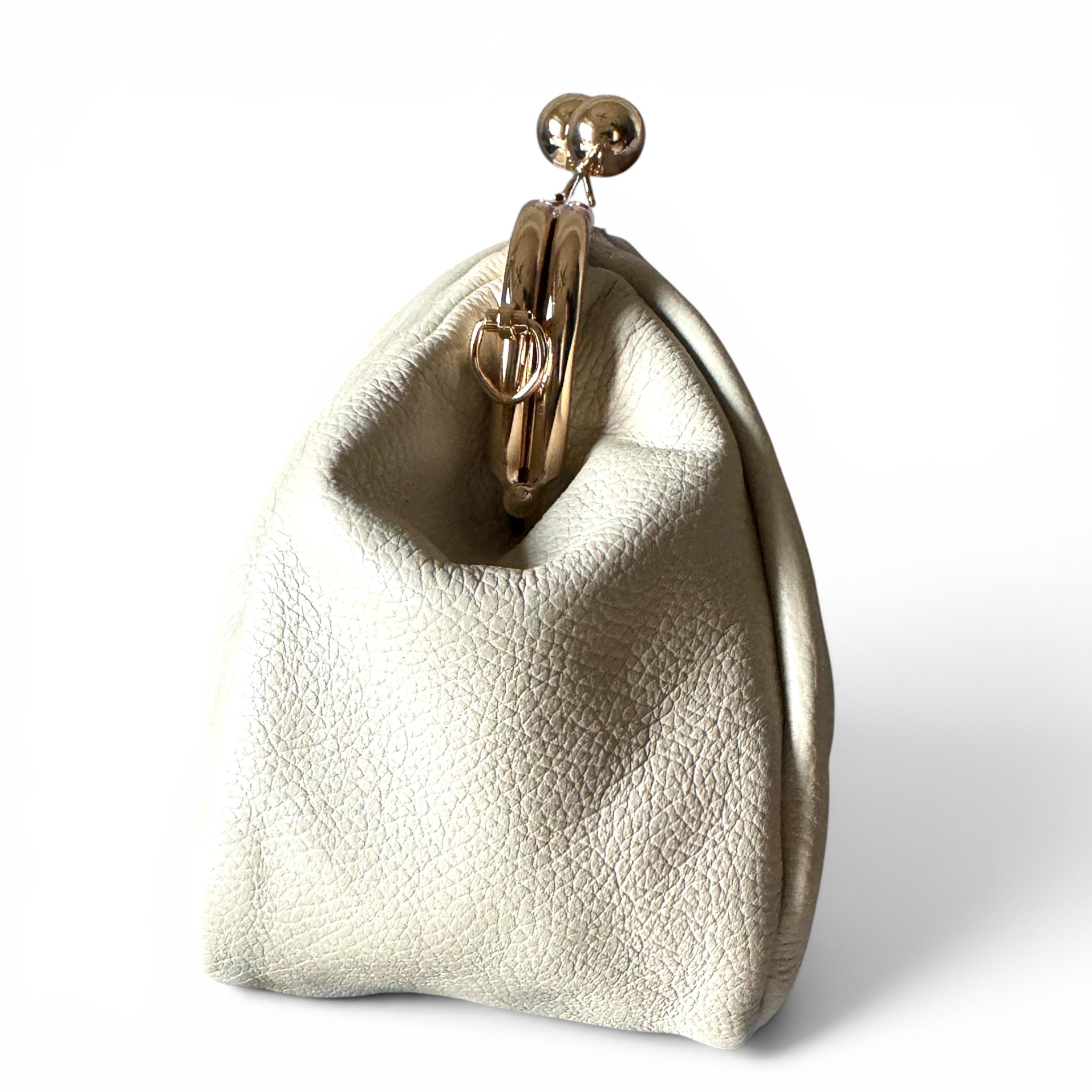 Italian leather kiss lock handbag side profile