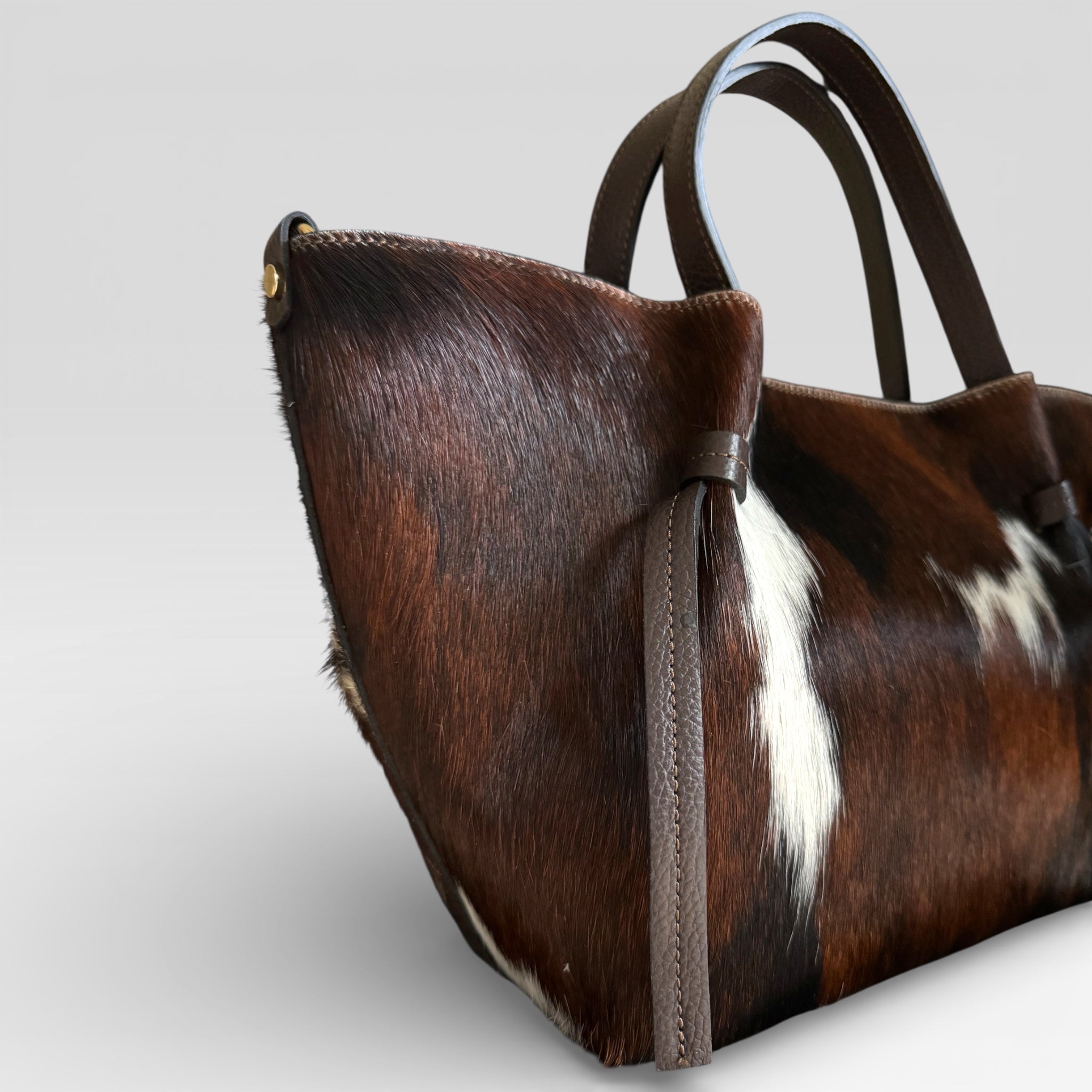 Italian hair calf leather tote bag handcrafted in Italy with genuine leather and double top handles