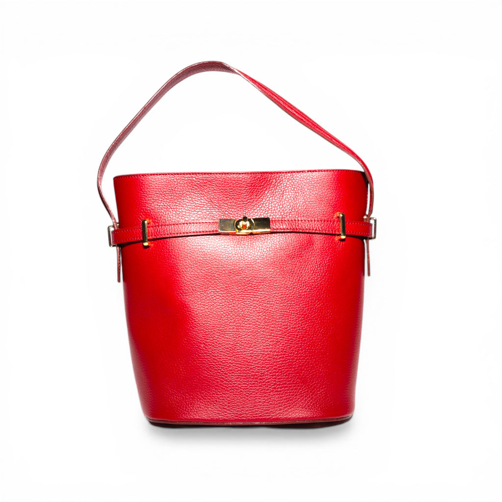 italian leather bucket bag structured front view