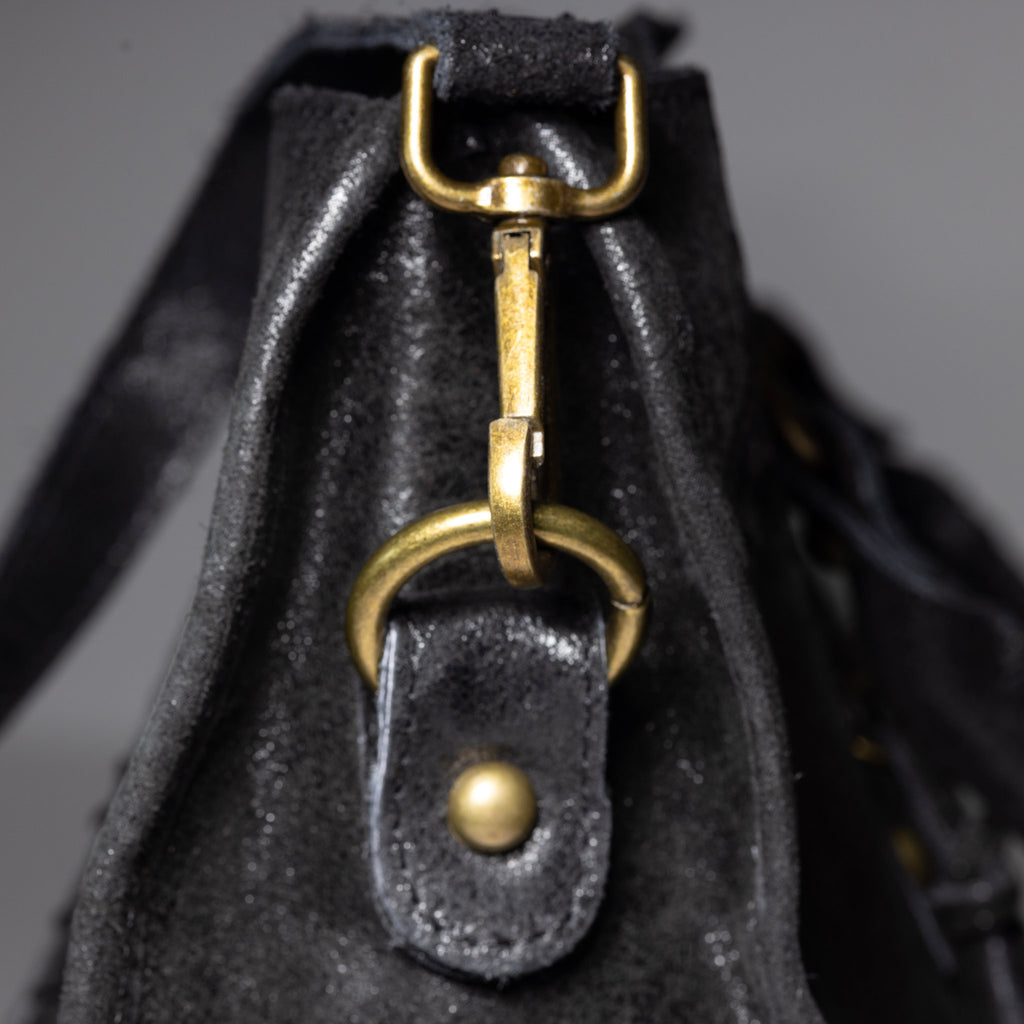 Genuine Italian leather top handle detail