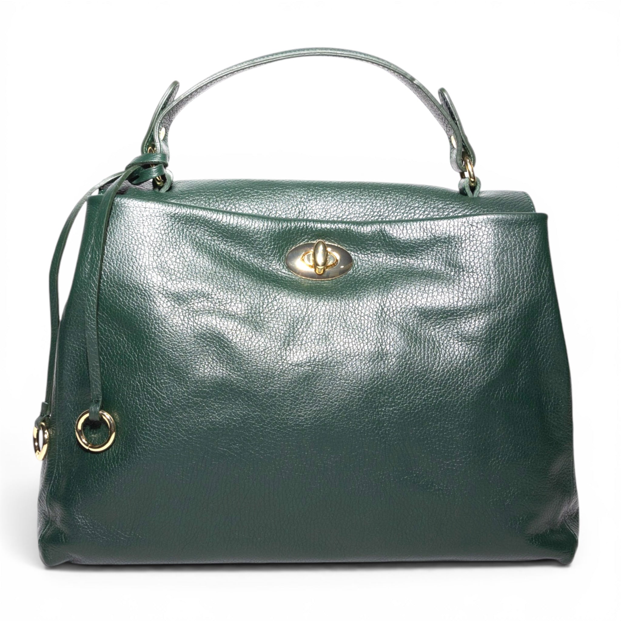 quiet luxury leather handbag front view