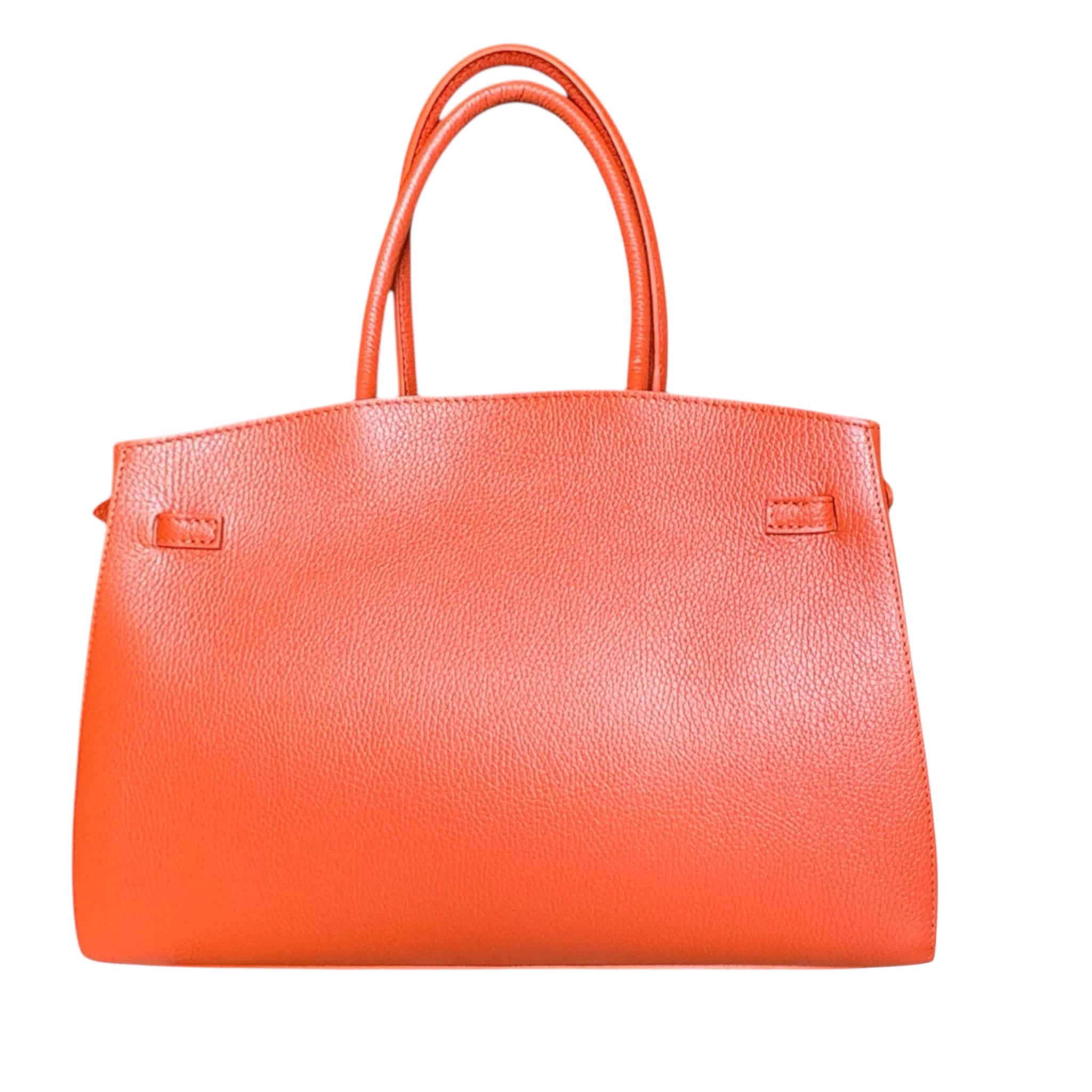 Italian leather top handle handbag in orange genuine leather