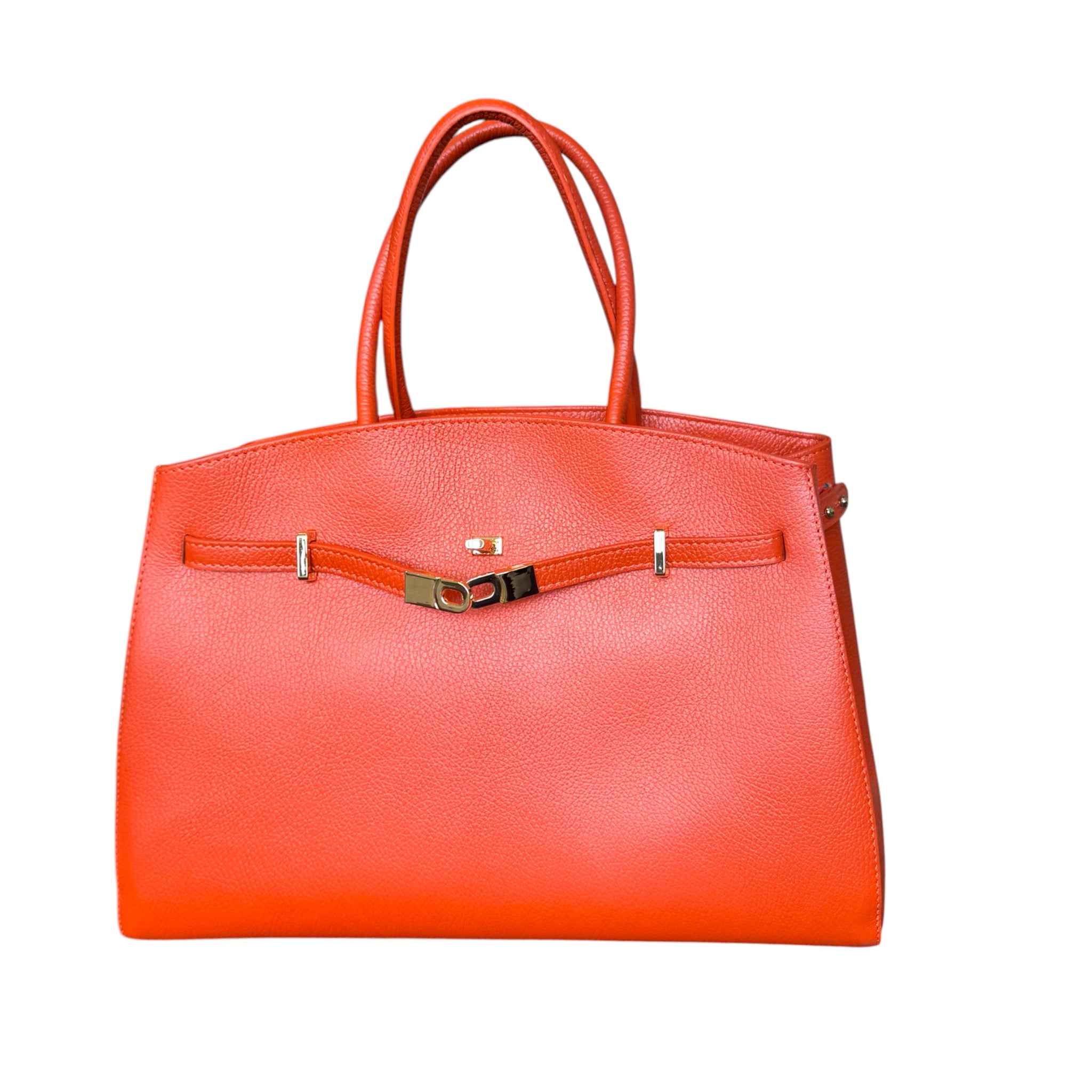 large italian leather tote bag orange