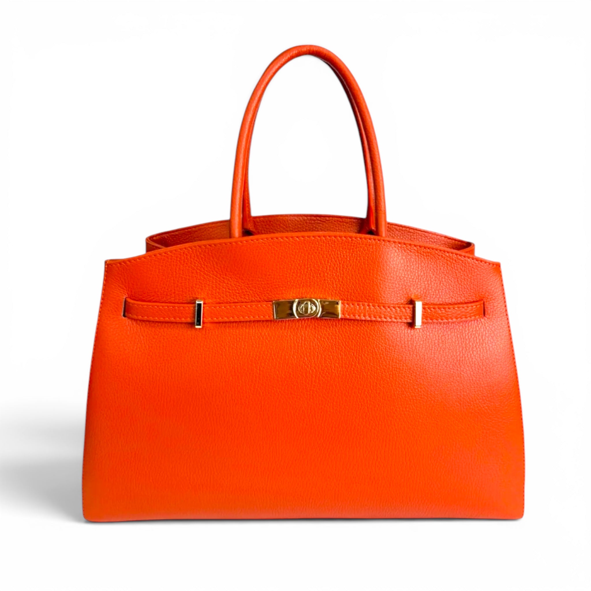 large italian leather tote bag orange