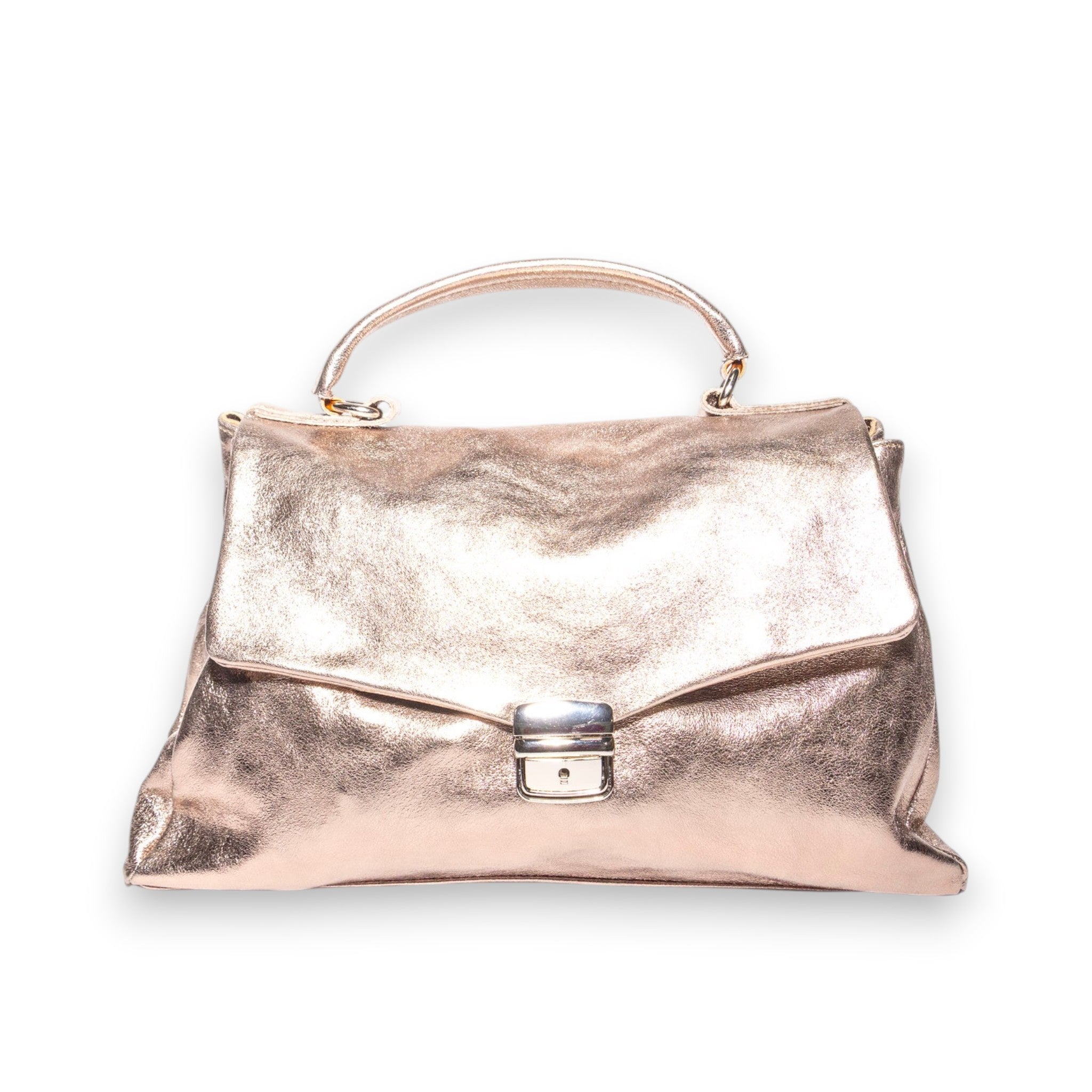 Metallic Italian leather top handle handbag handmade in Italy