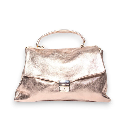 Metallic Italian leather top handle handbag handmade in Italy