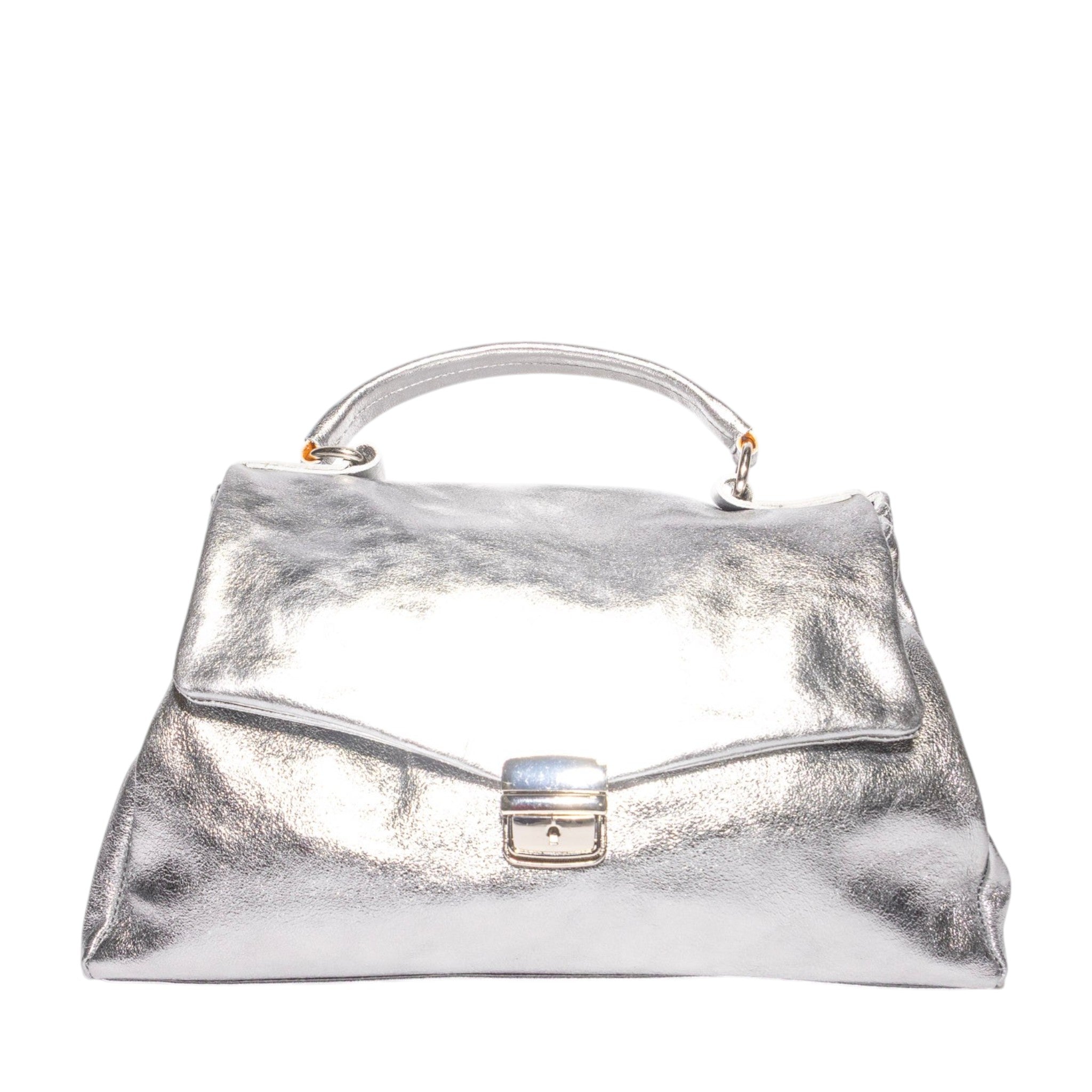 Metallic Italian leather top handle handbag handmade in Italy