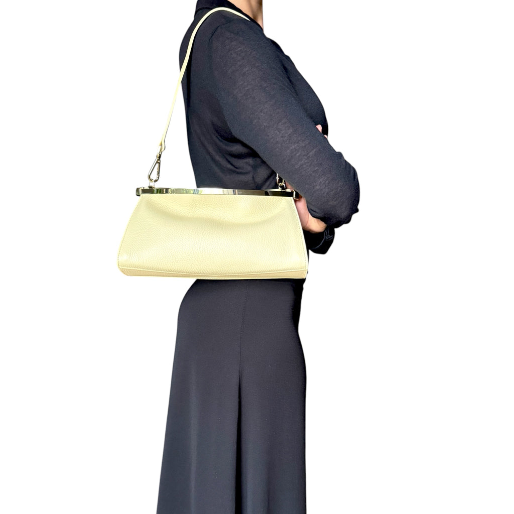 Women's luxury Italian leather shoulder bag worn on shoulder