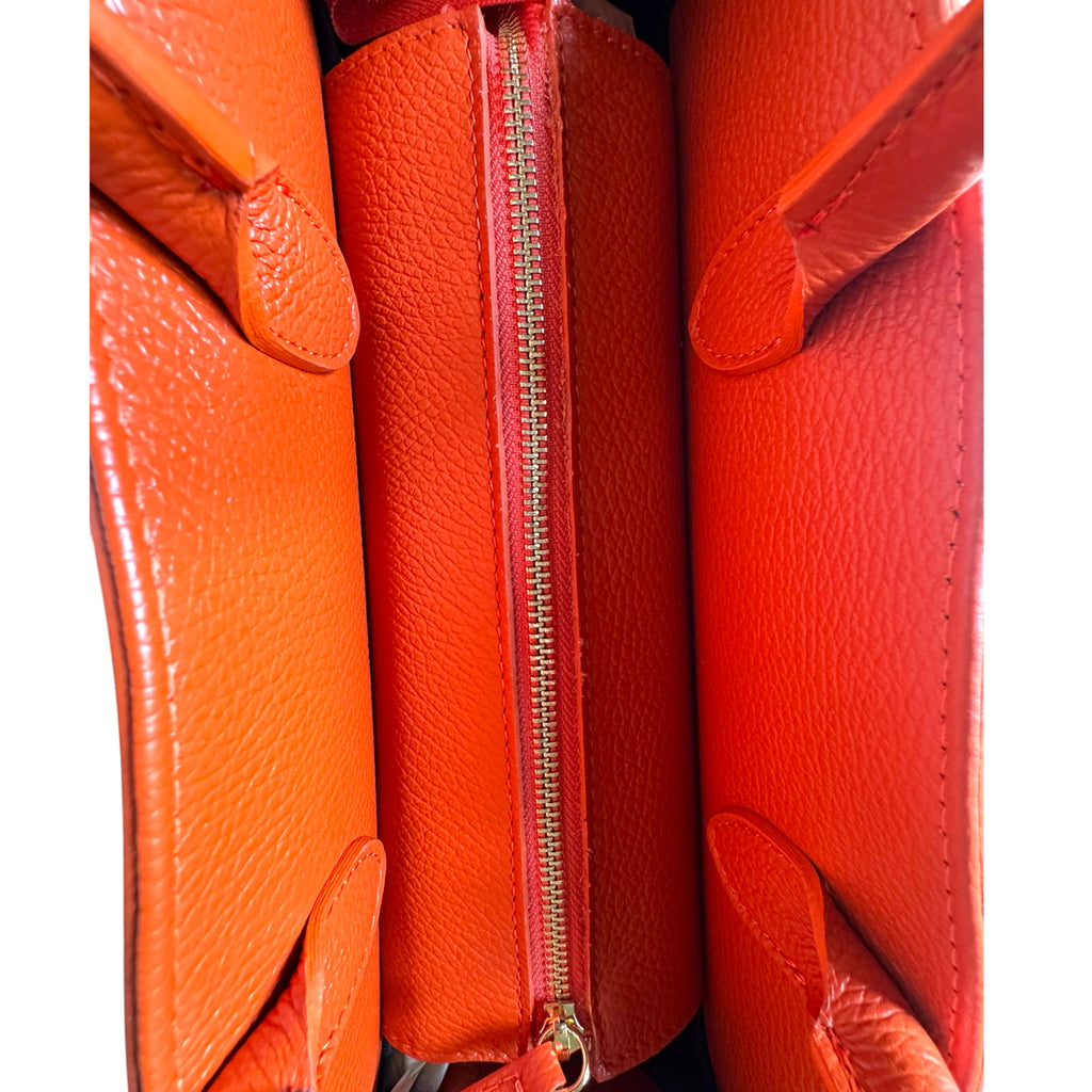 Luxury Italian leather top handle handbag with gold hardware