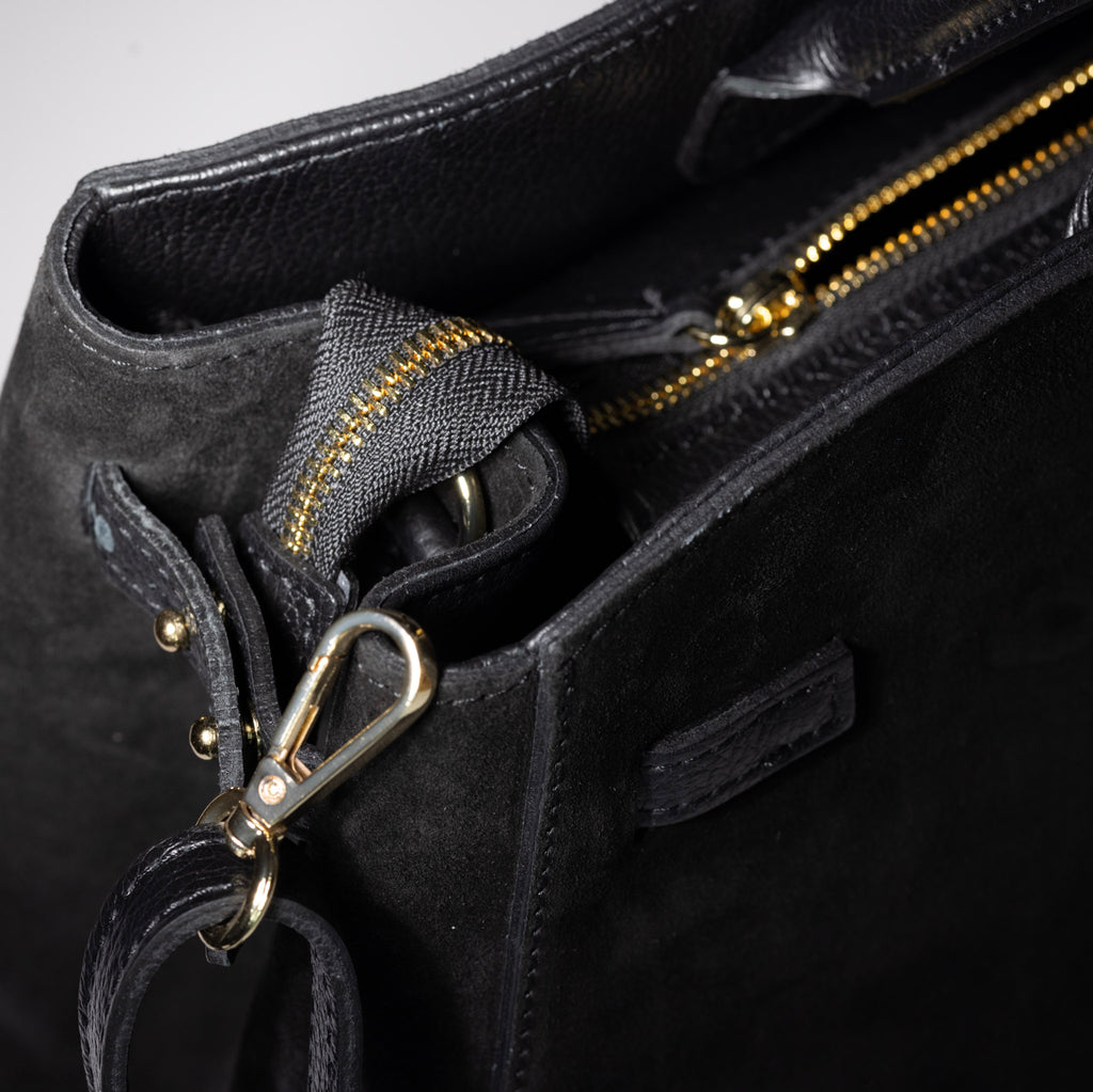italian suede bag handle close up