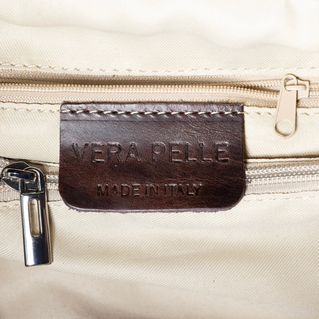Made in Italy genuine leather artisan label detail
