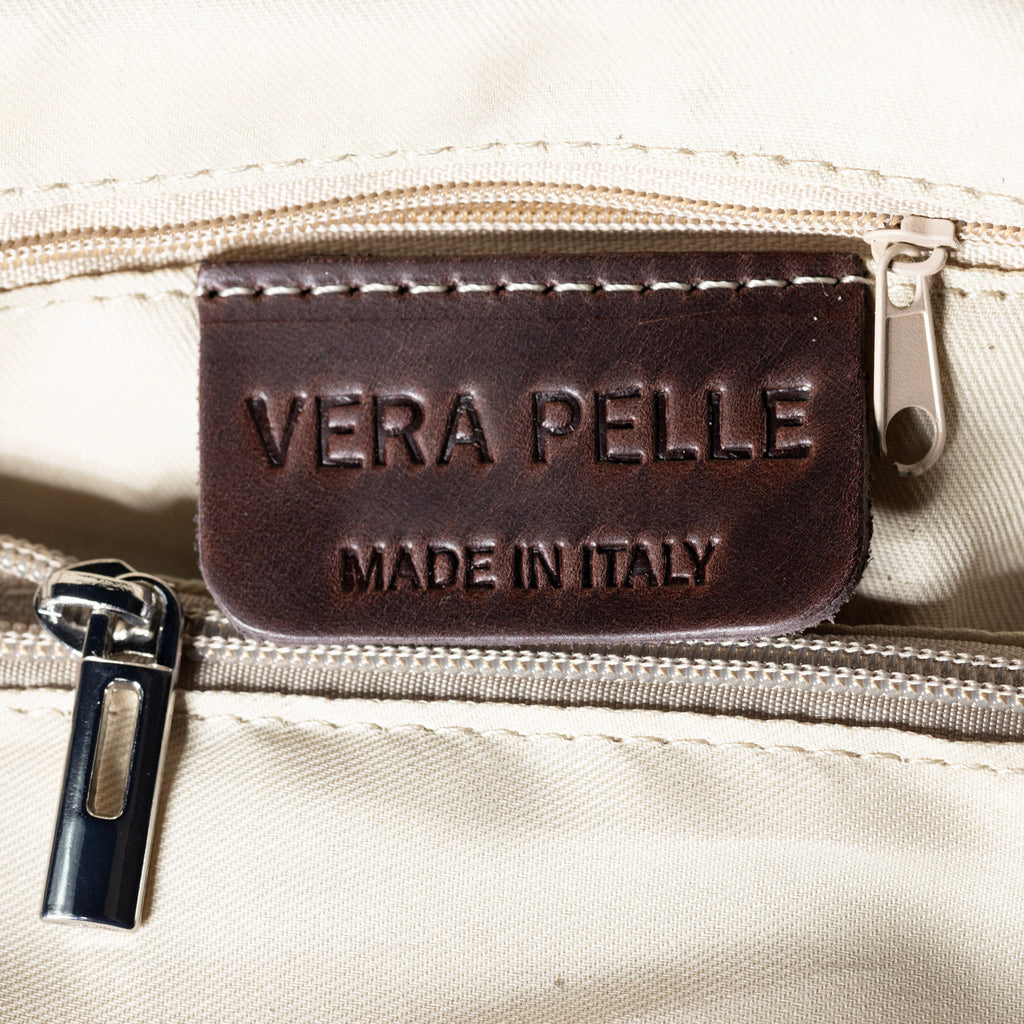 Luxury metallic leather bag interior detail