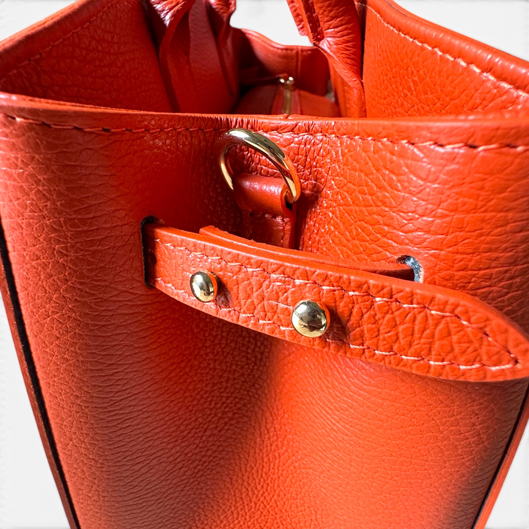 Luxury Italian leather top handle handbag with gold hardware