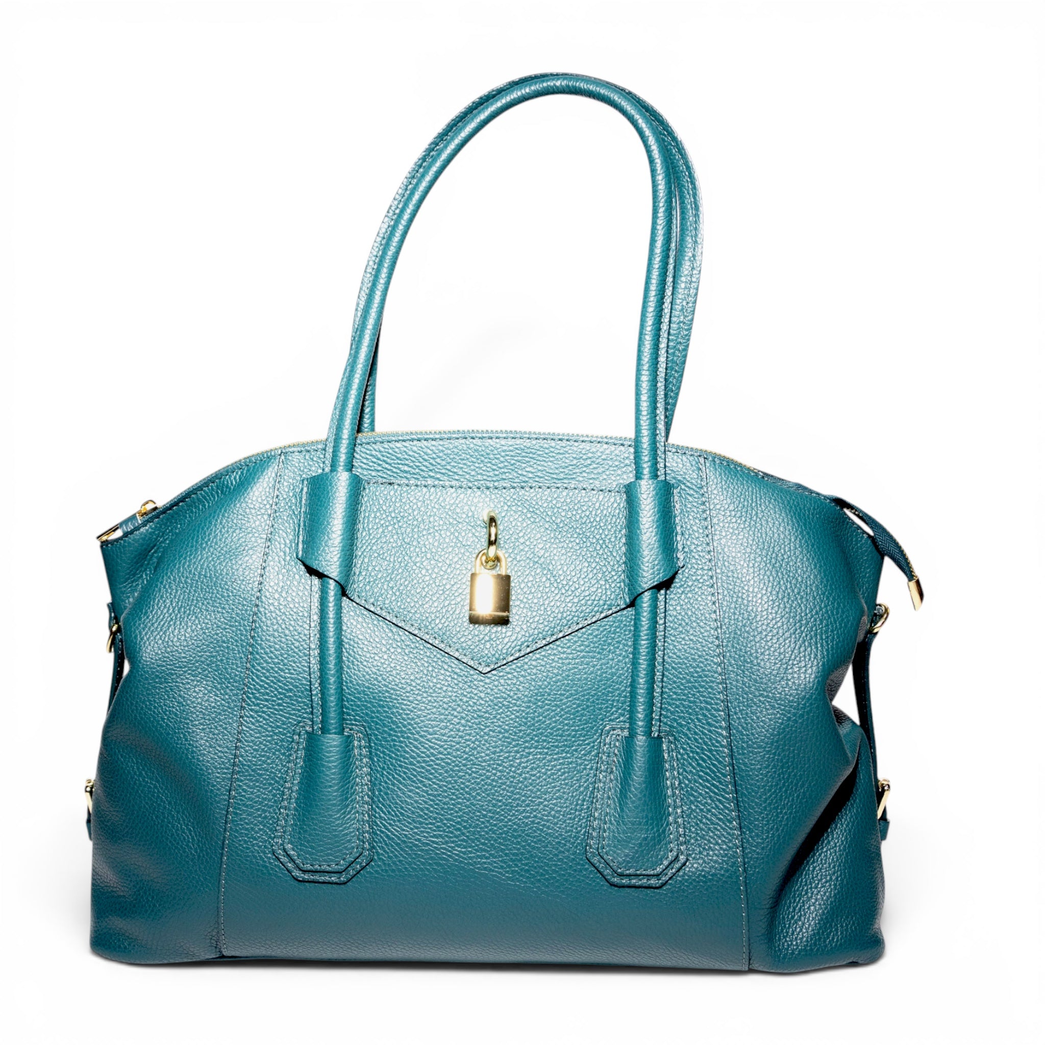 quiet luxury leather handbag front view