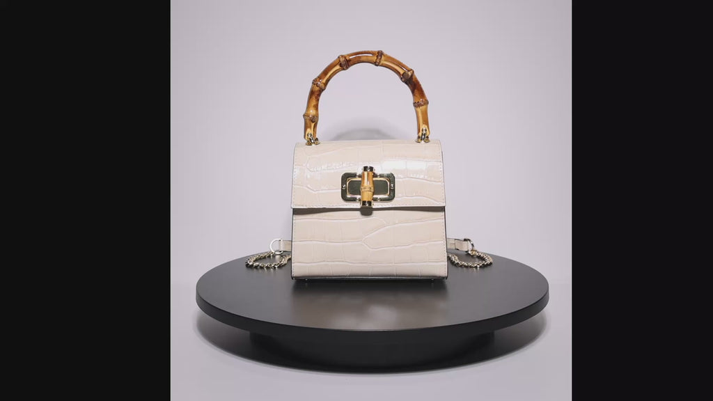 Canne Mini Bag – Croc-Embossed Leather with Bamboo Handle