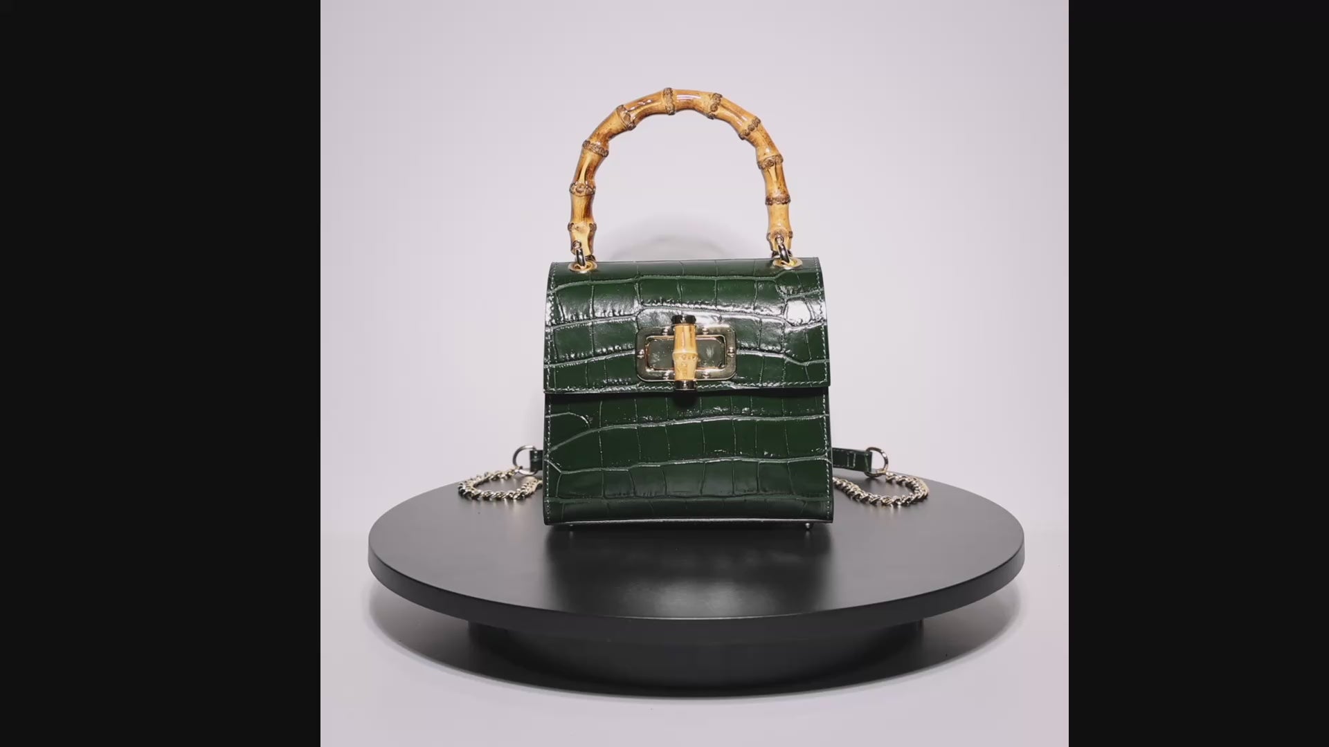 Canne Mini Bag – Croc-Embossed Leather with Bamboo Handle