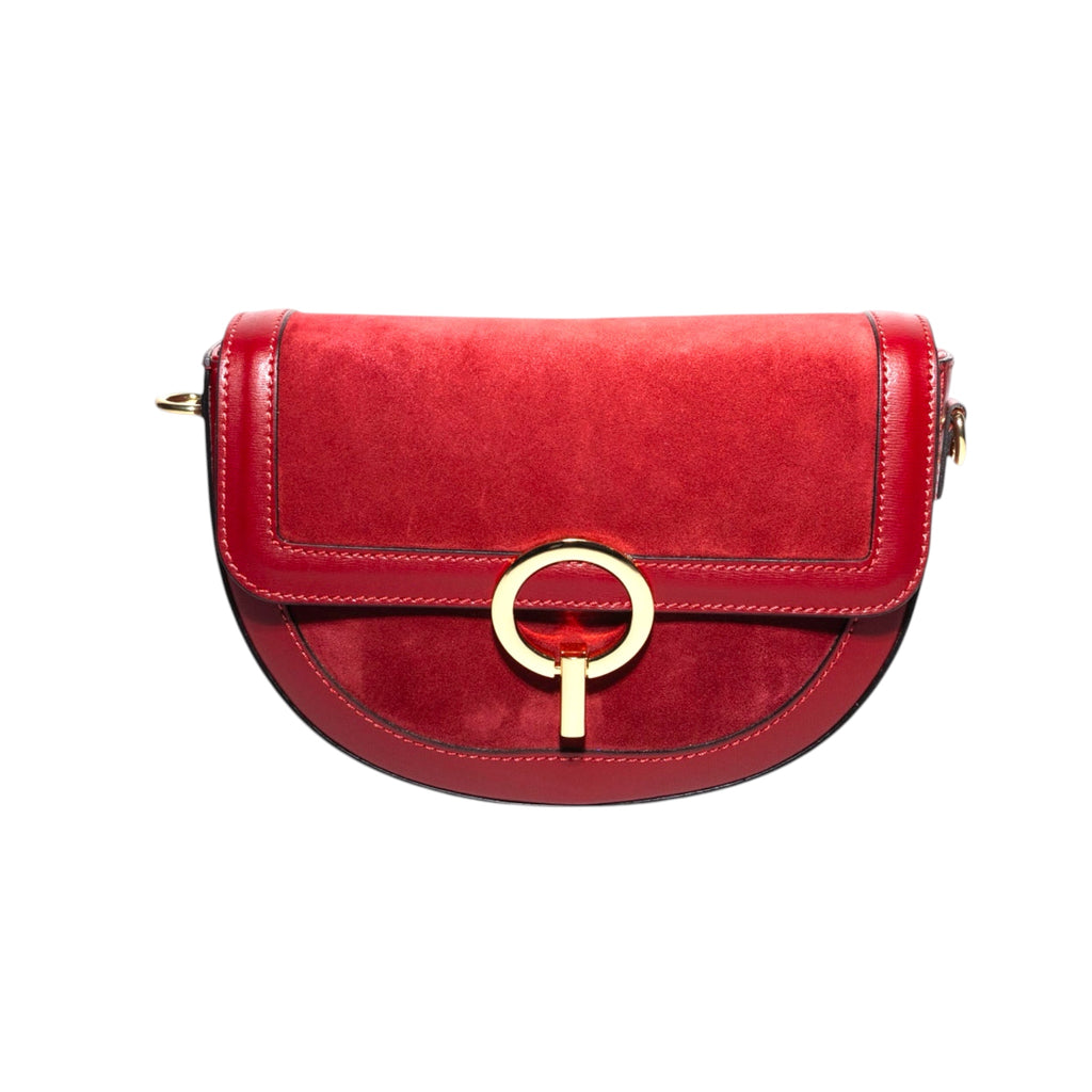 red italian suede leather crossbody bag front view