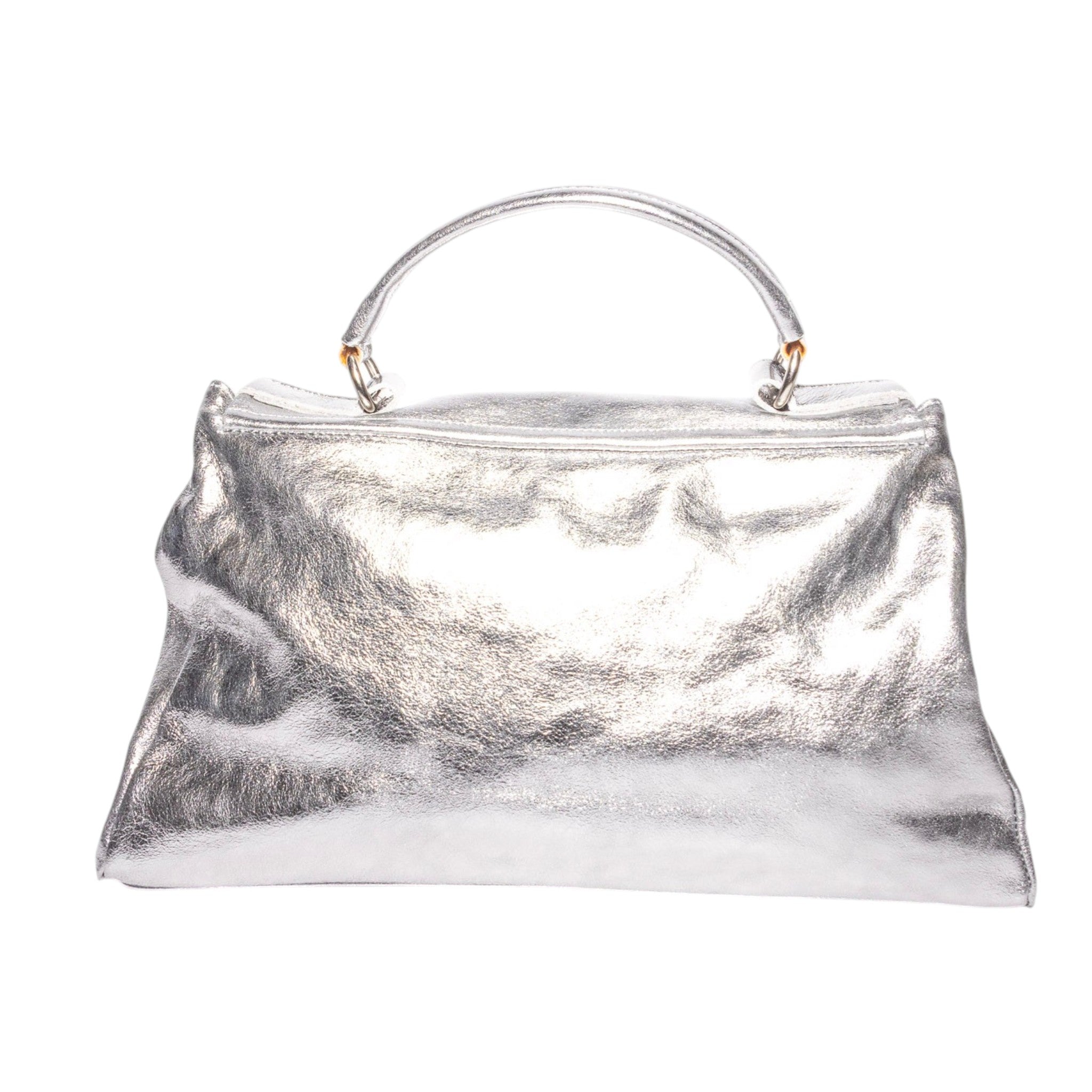 Metallic Italian leather top handle handbag handmade in Italy
