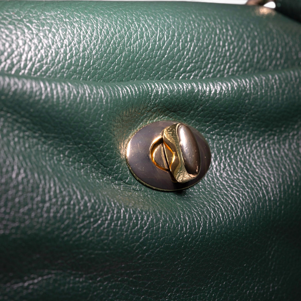 gold hardware detail on italian leather bag