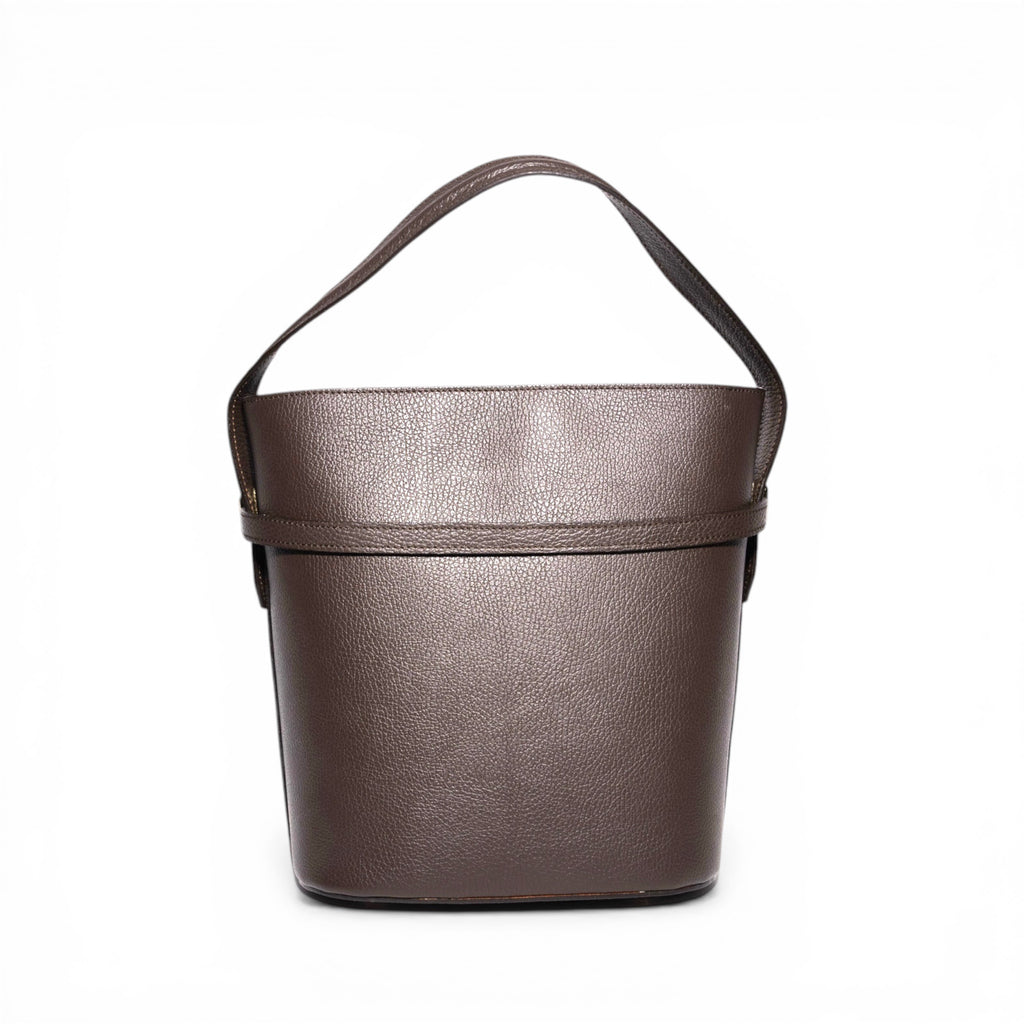 genuine leather bucket handbag back view