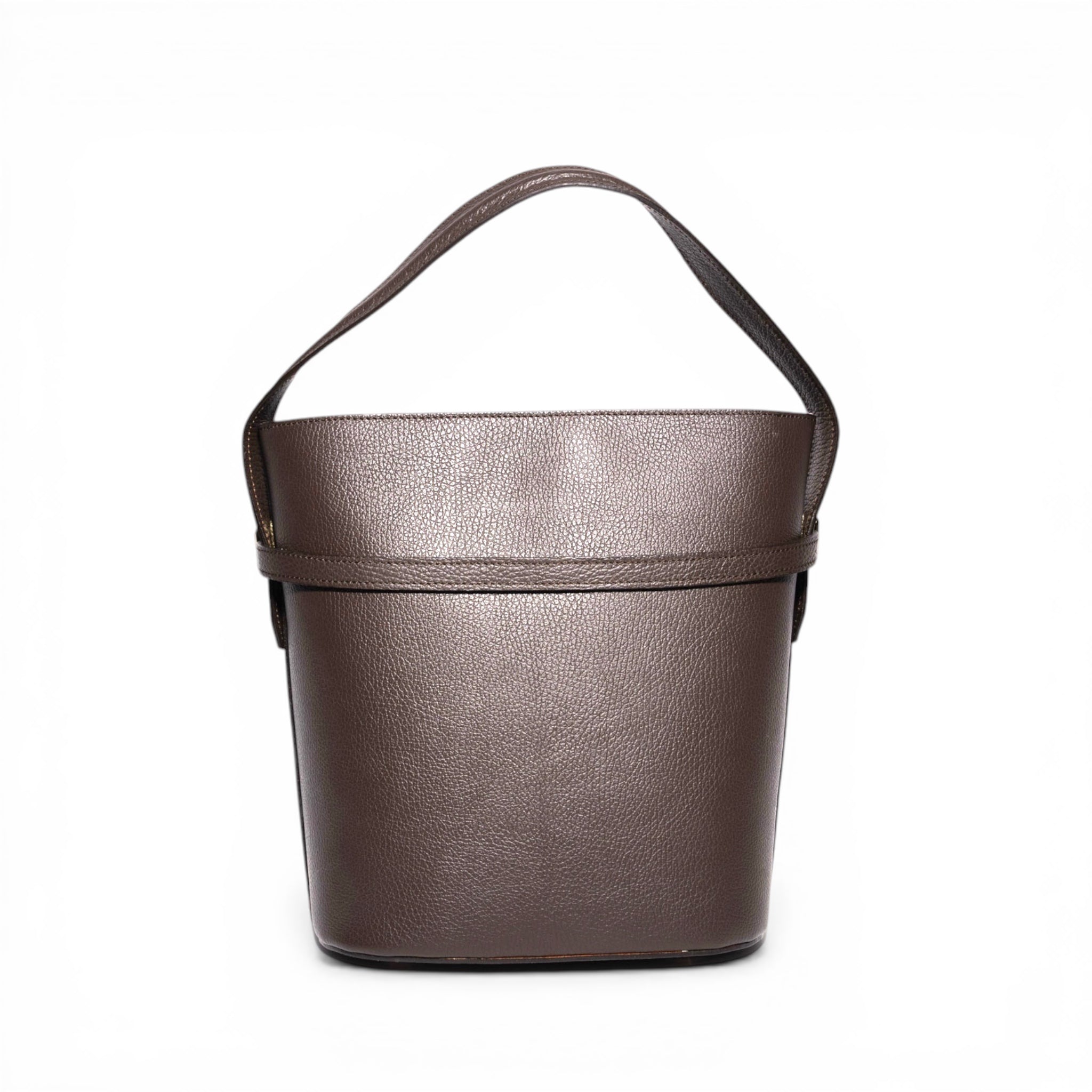 genuine leather bucket handbag back view