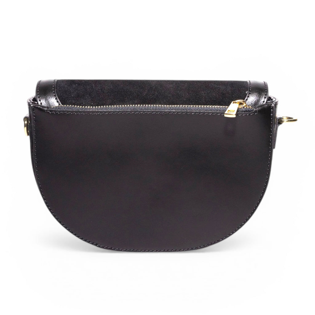 black suede structured handbag back view