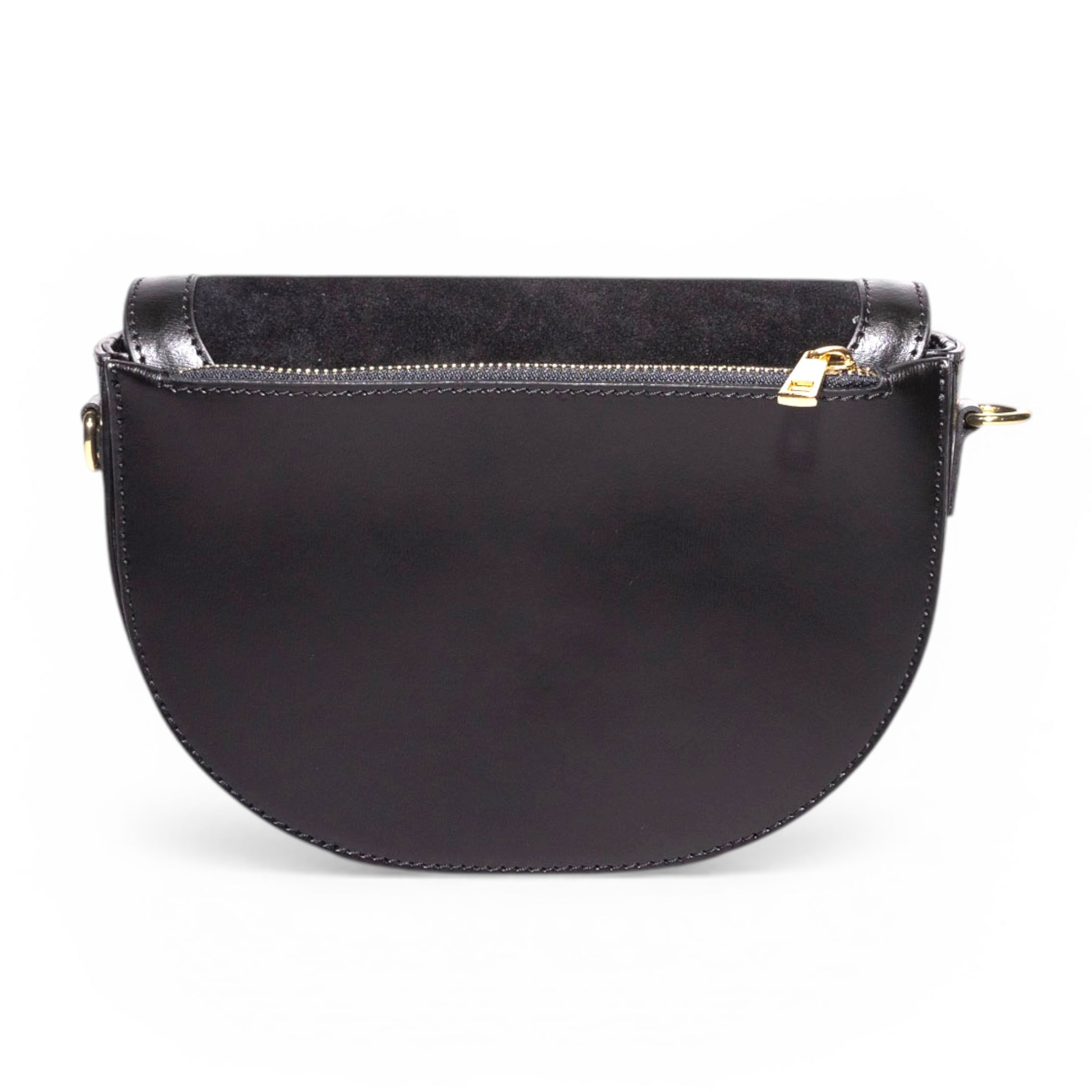 black suede structured handbag back view