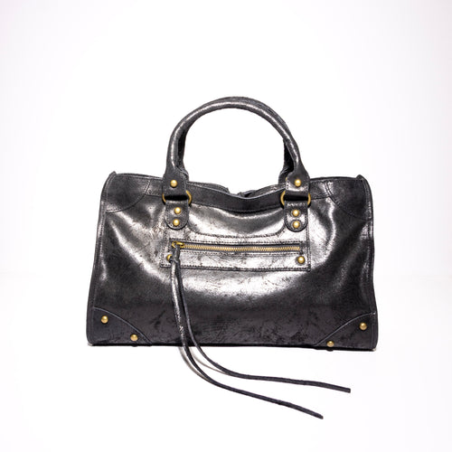 Handmade Italian distressed leather satchel front view