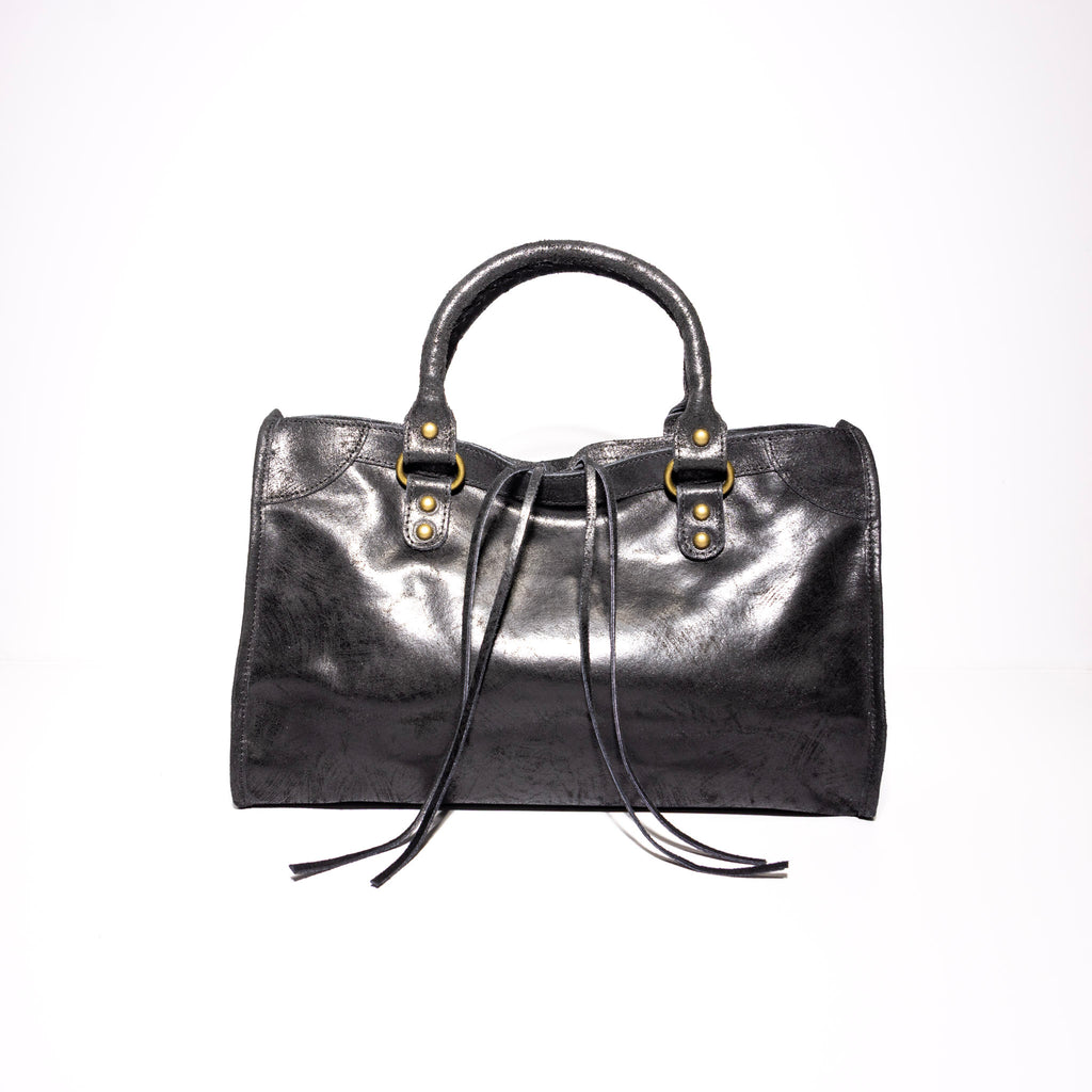 Handmade Italian distressed leather satchel back