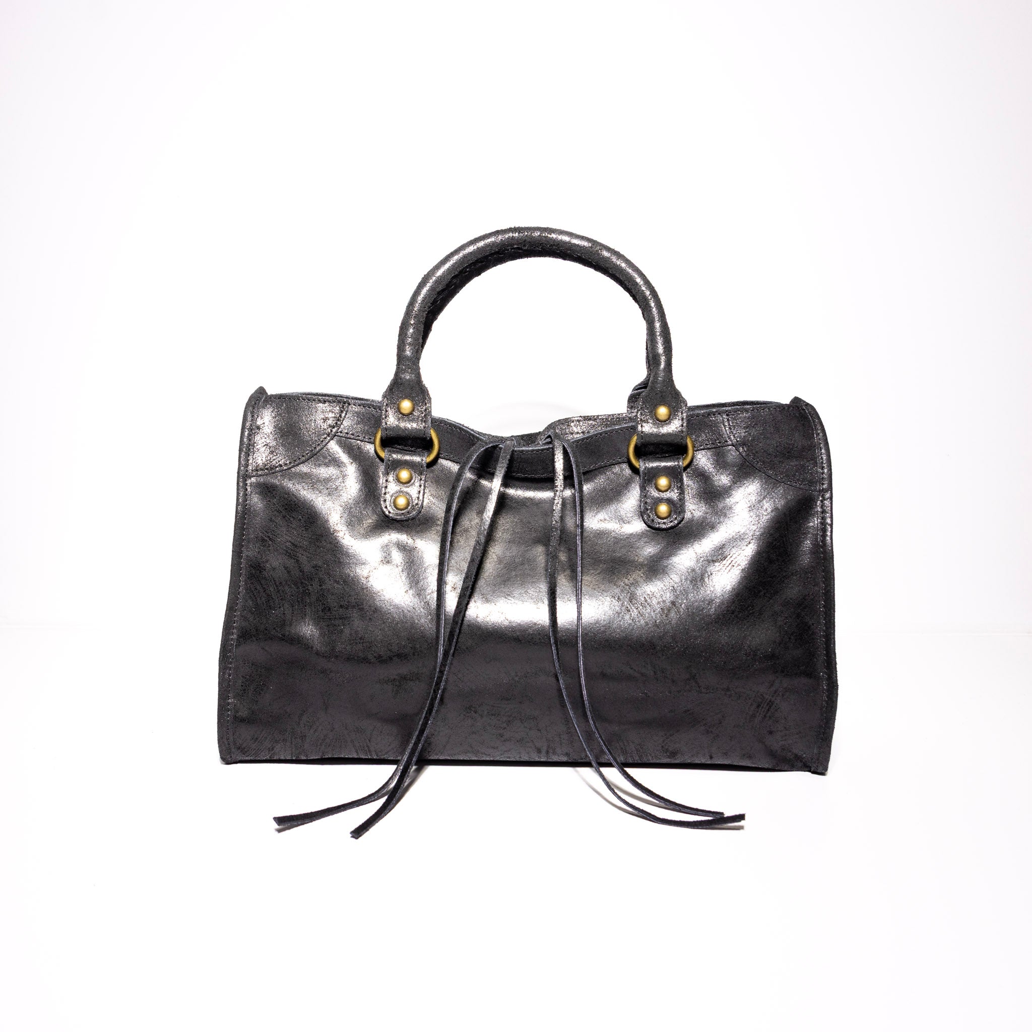 Handmade Italian distressed leather satchel back