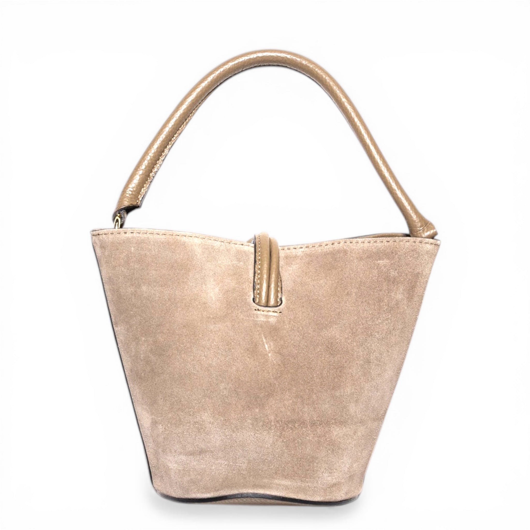 Aura Italian suede bucket bag back view