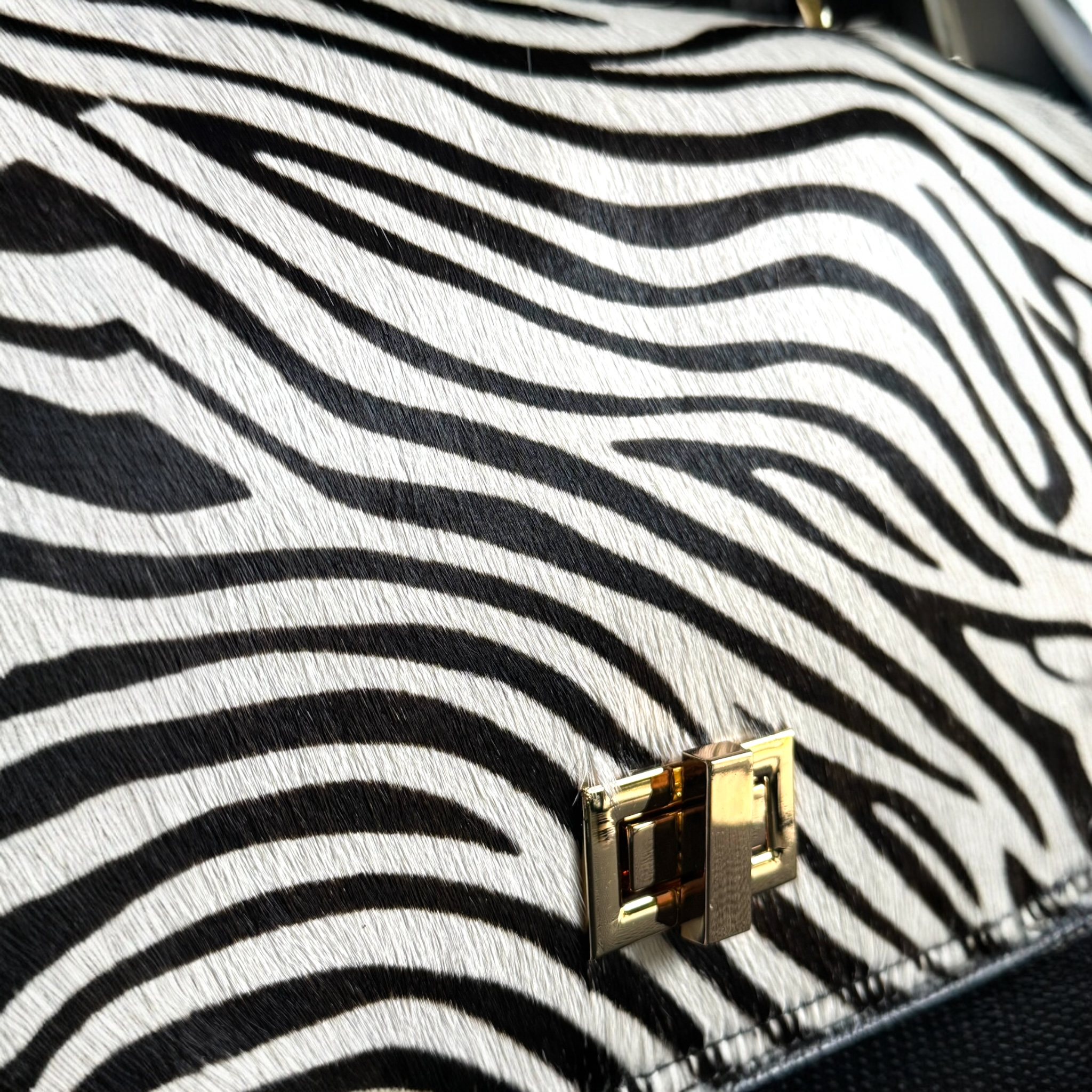 Zebra Print Italian Leather Handbag – Hair Calf Structured Top Handle Bag